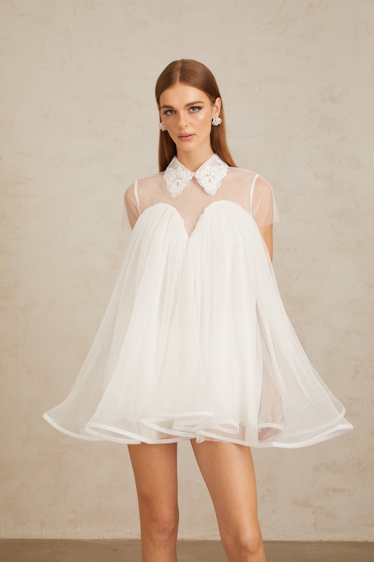 Dagny White Creased Tulle Mini Dress