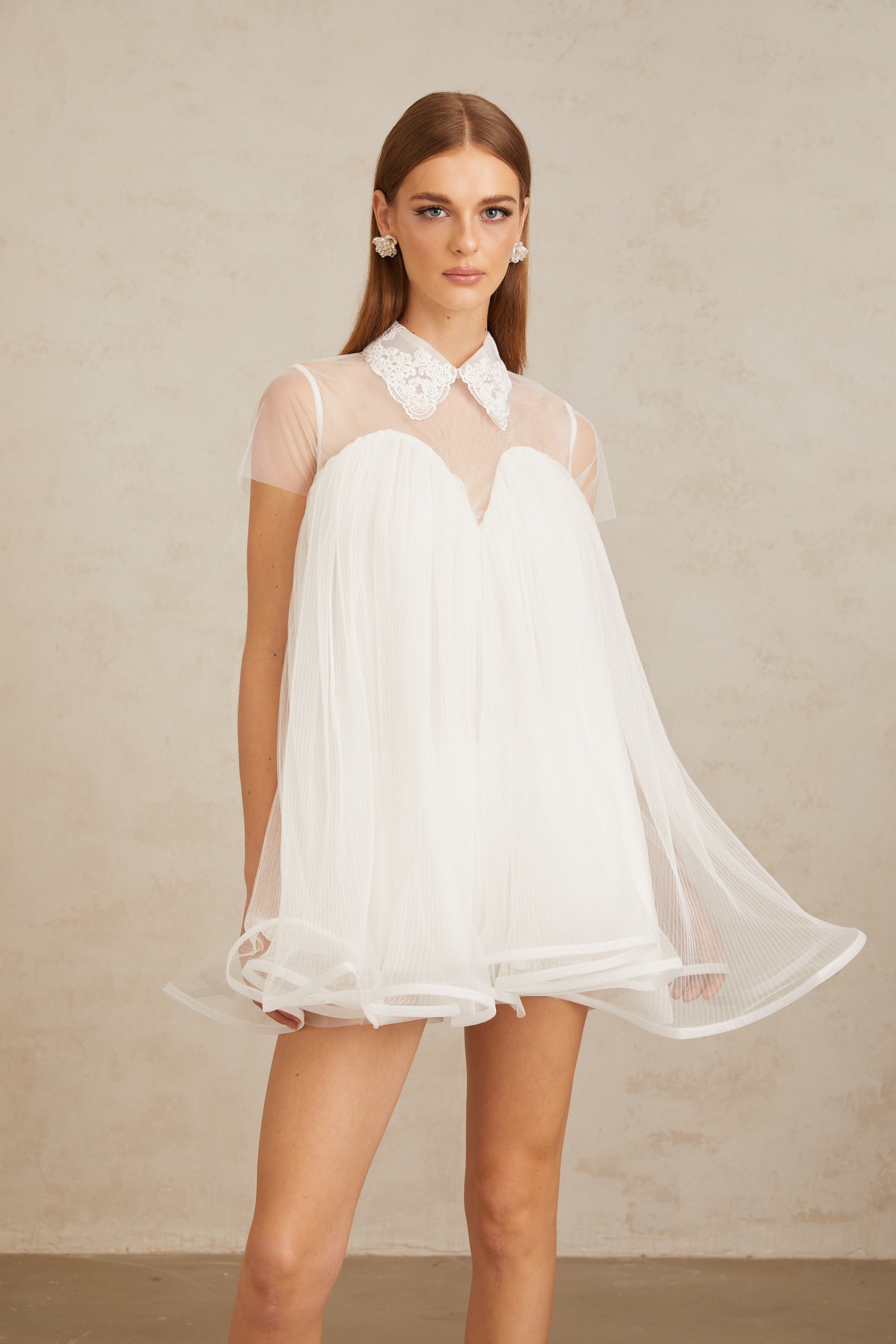 Dagny White Creased Tulle Mini Dress