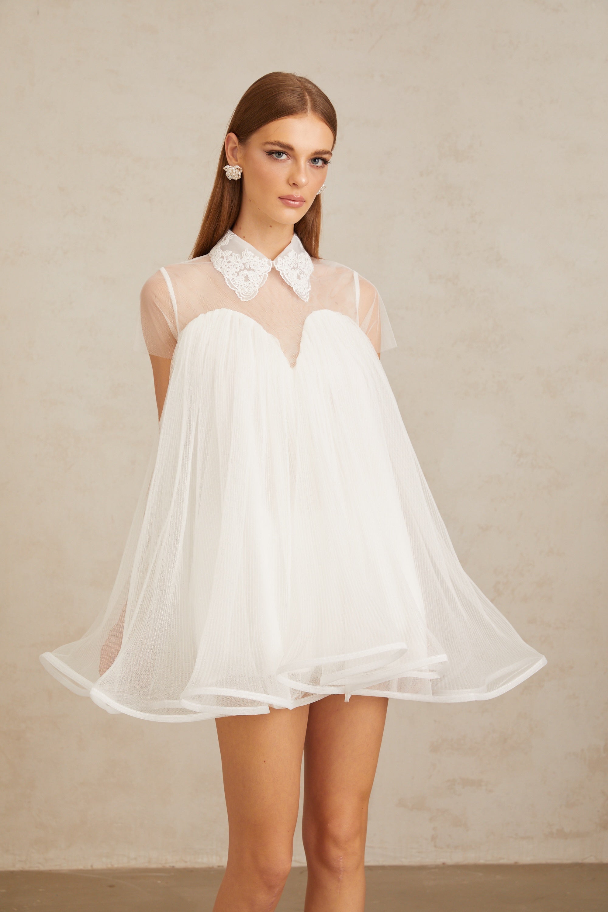 Dagny White Creased Tulle Mini Dress