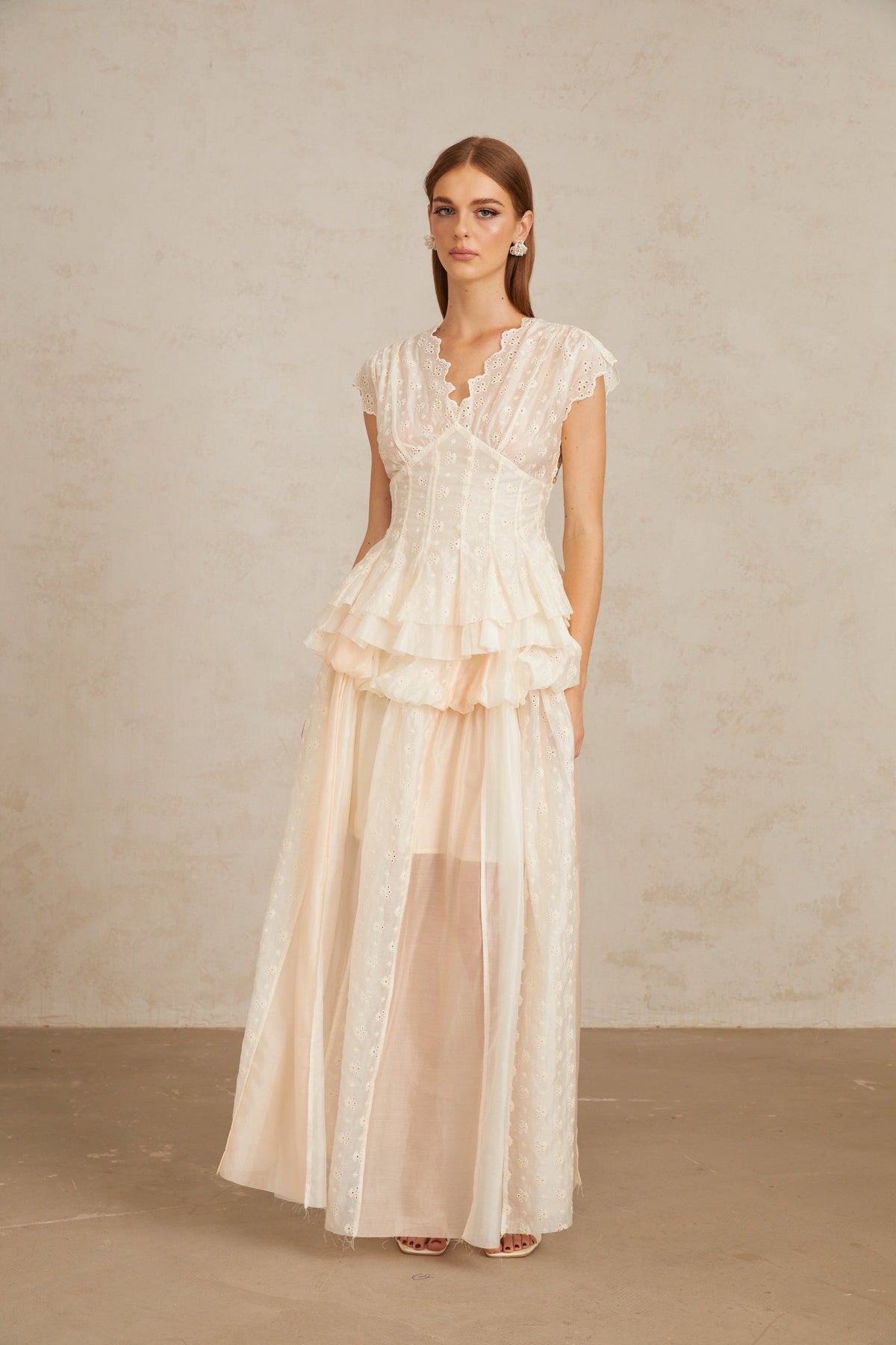 Vent Neutral Embroidered Top & Skirt Co-ord Set