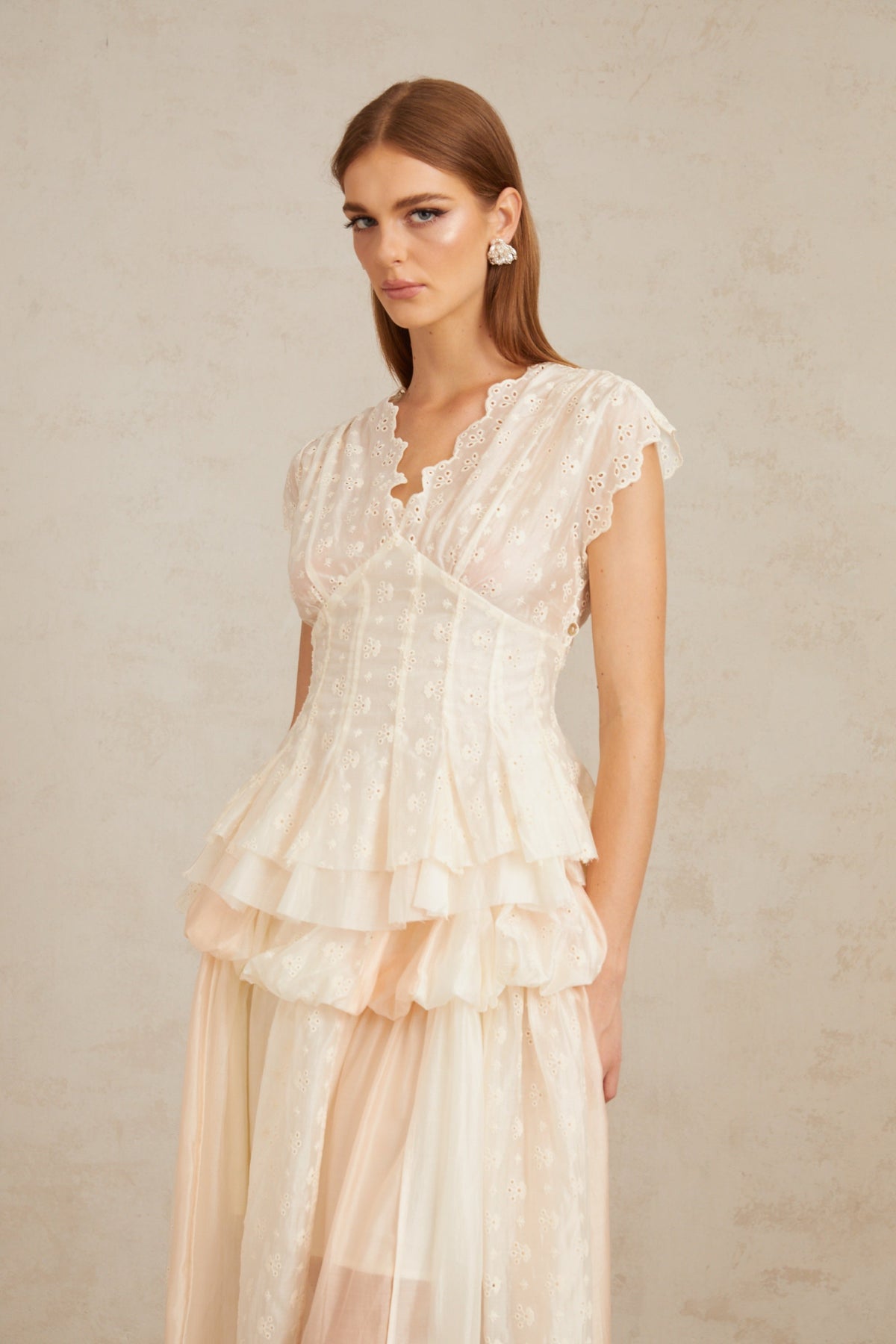 Vent Neutral Embroidered Top & Skirt Co-ord Set