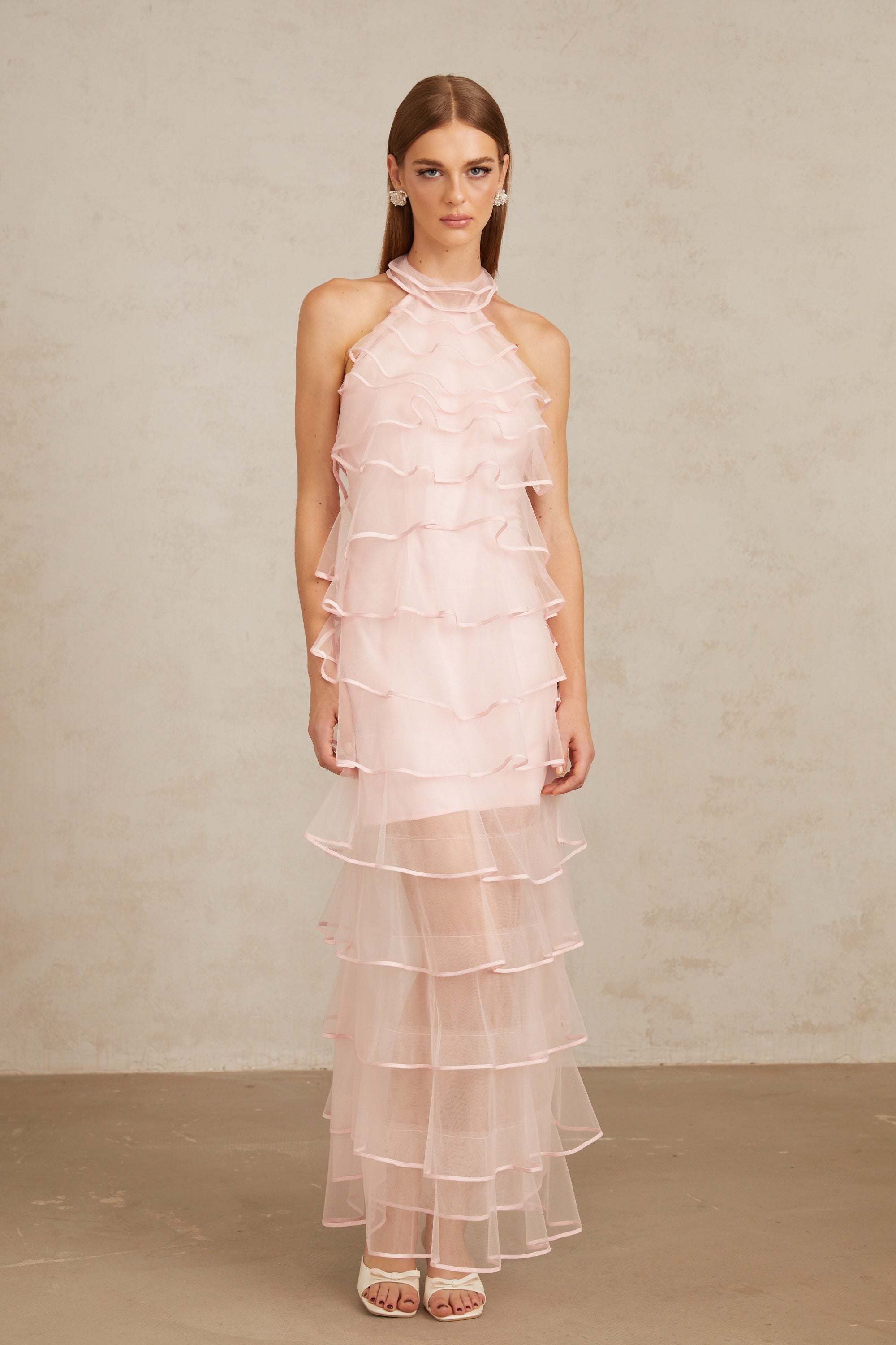 Nonchalante Pink Tiered Halterneck Maxi Dress (Final Sale-US Only)