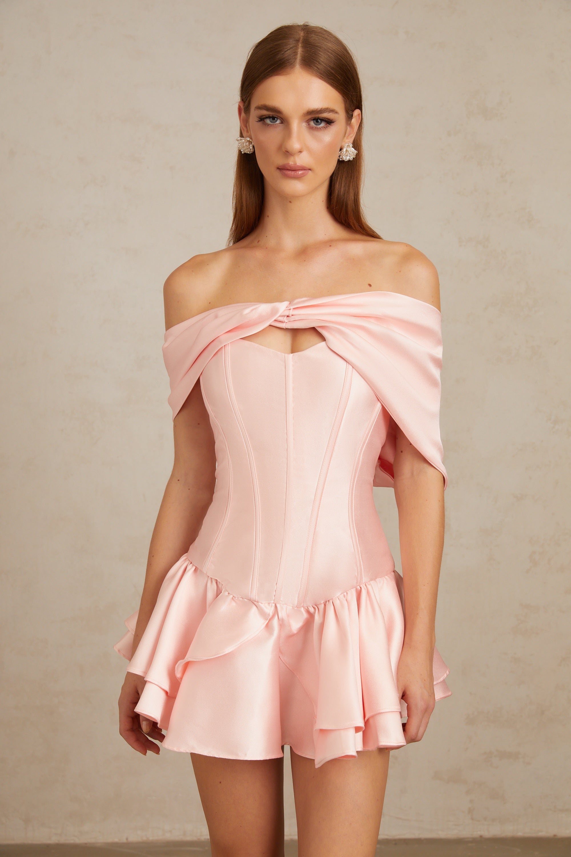Colette Pink Shawl Satin Mini Dress