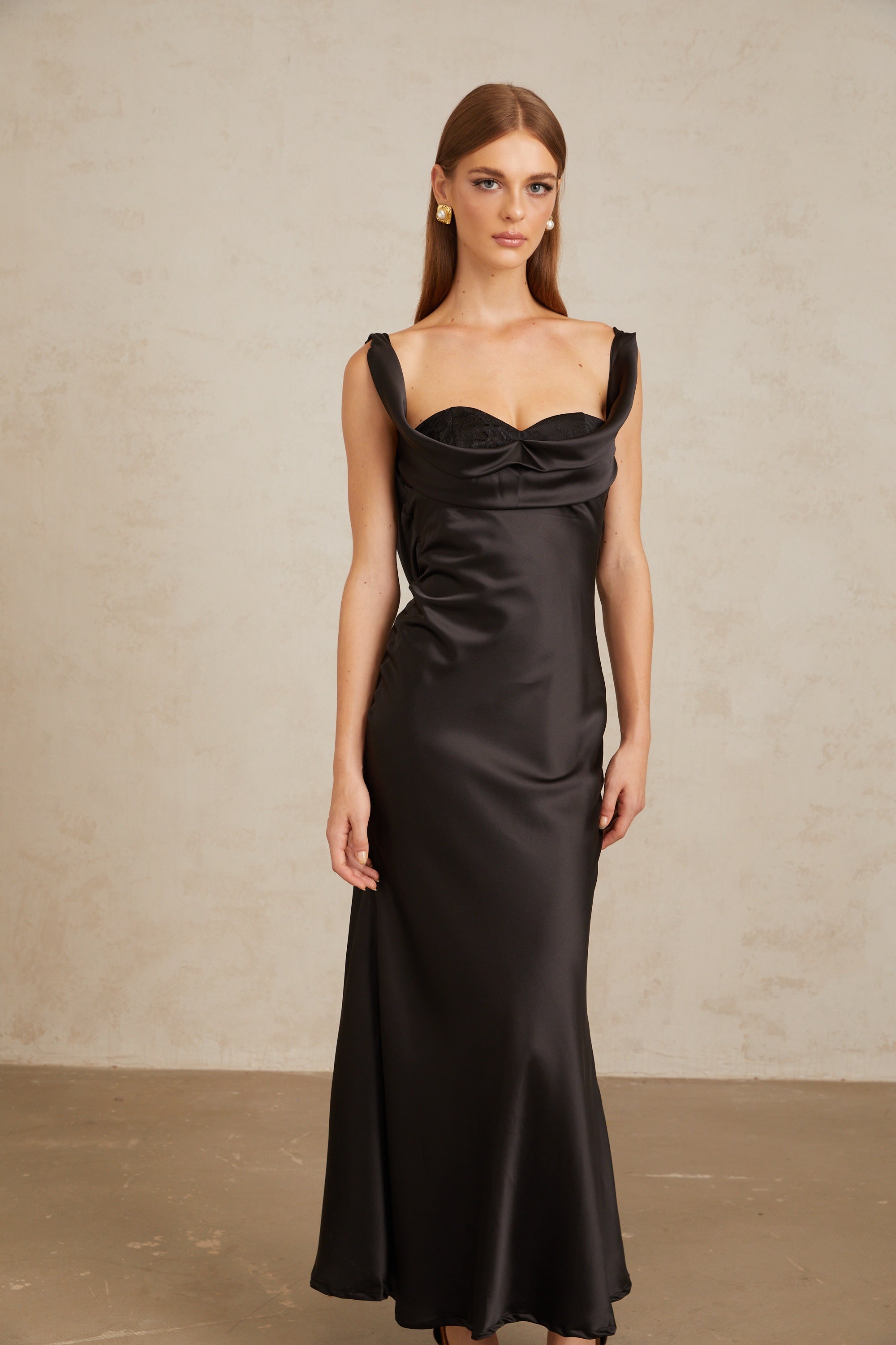 Ulla Black Corset Satin Maxi Dress