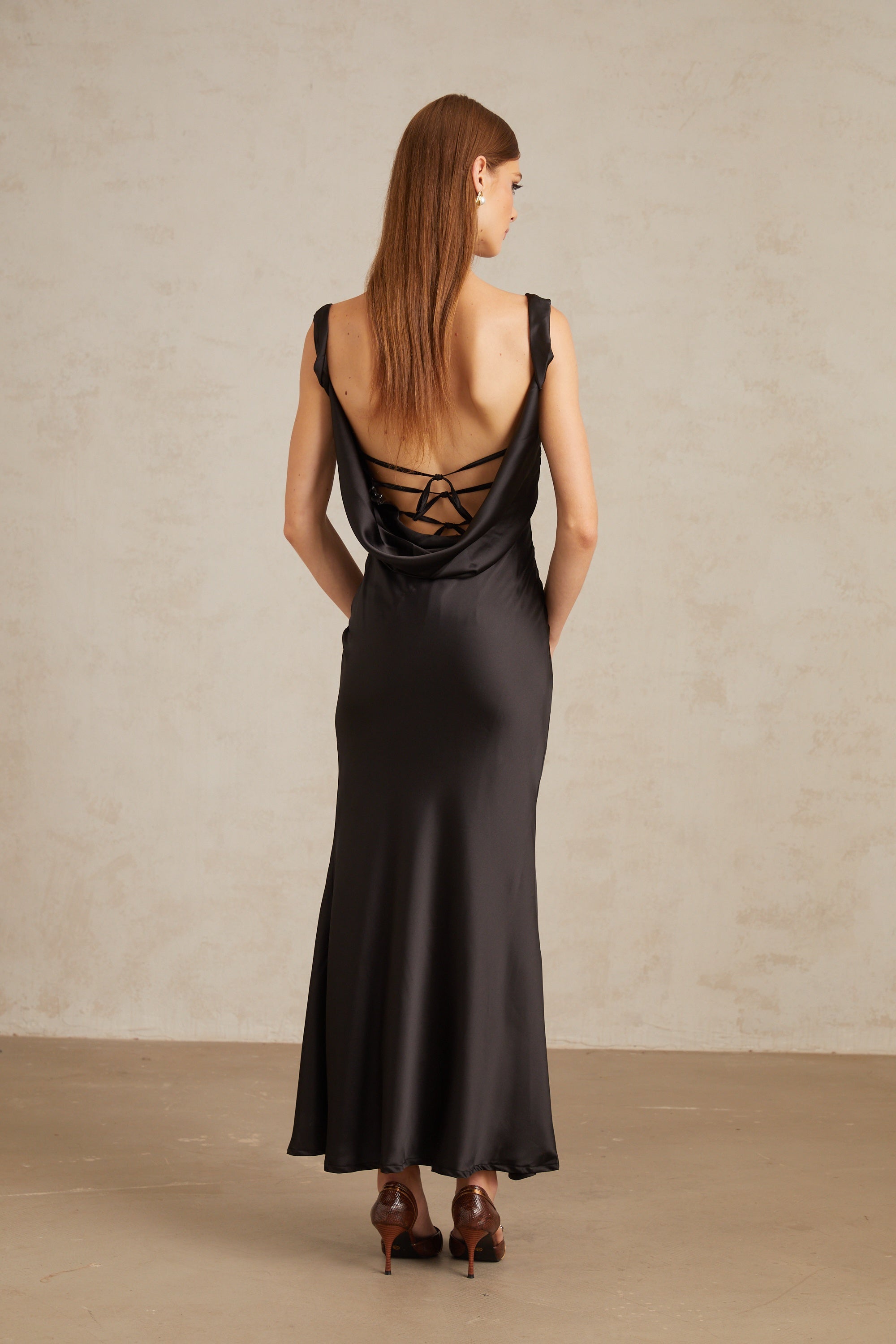 Ulla Black Corset Satin Maxi Dress