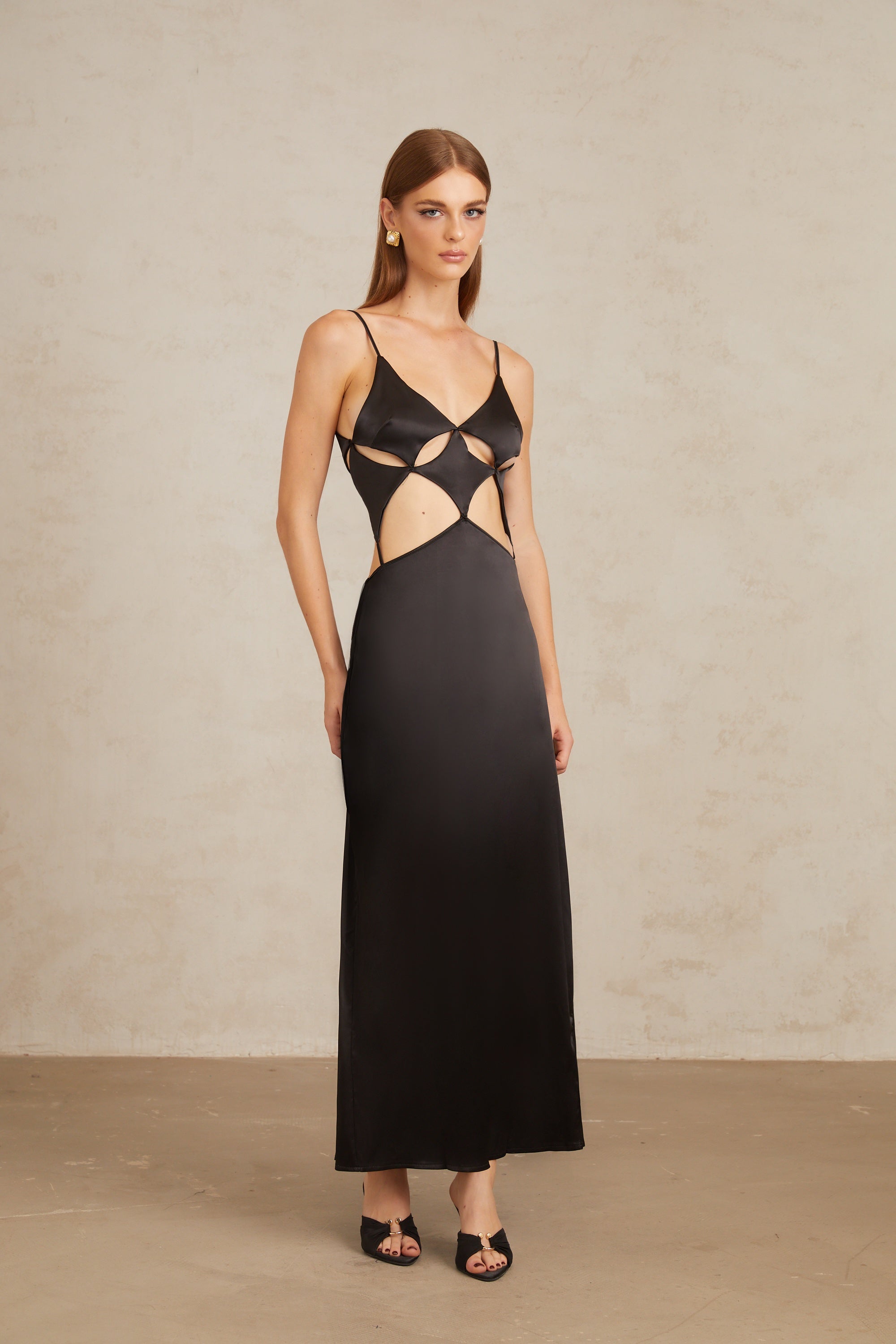 Noire Black Tie-Detail Cutout Maxi Gown