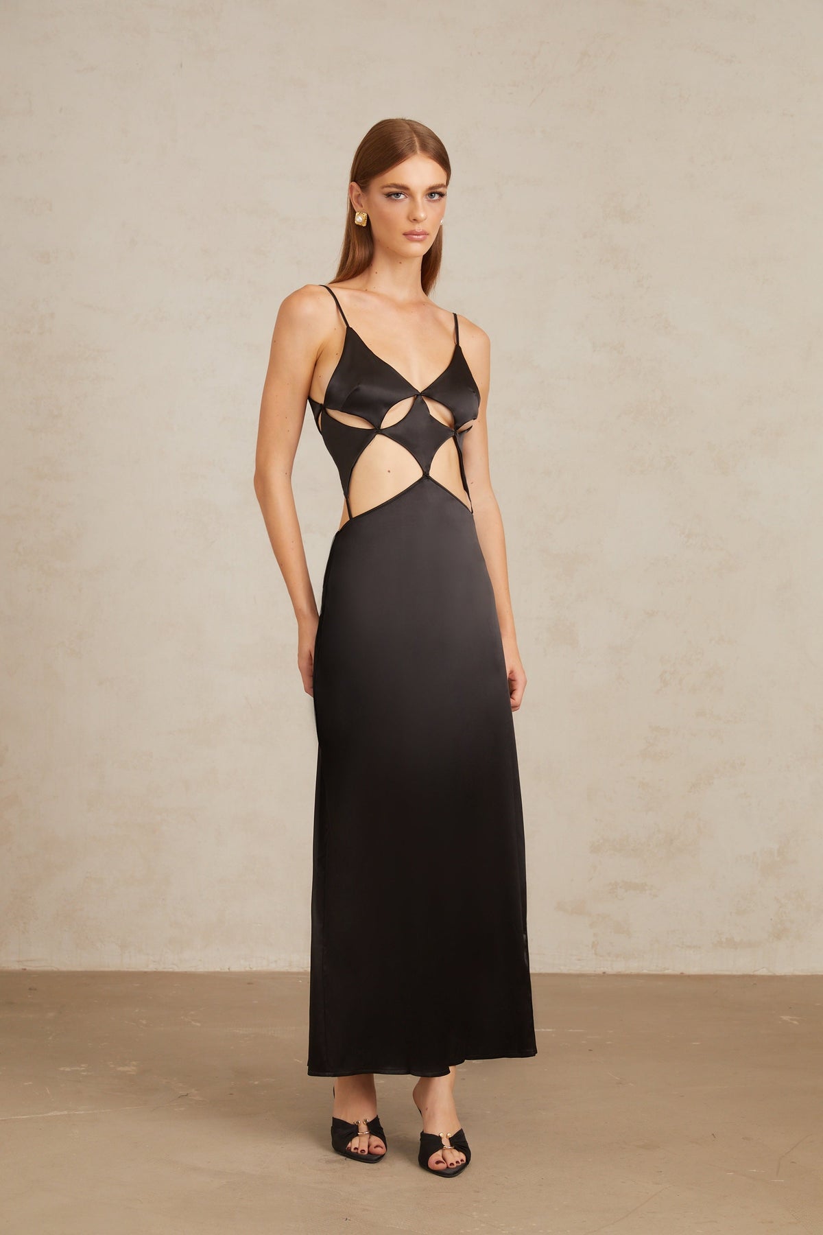 Noire Black Tie-Detail Cutout Maxi Gown