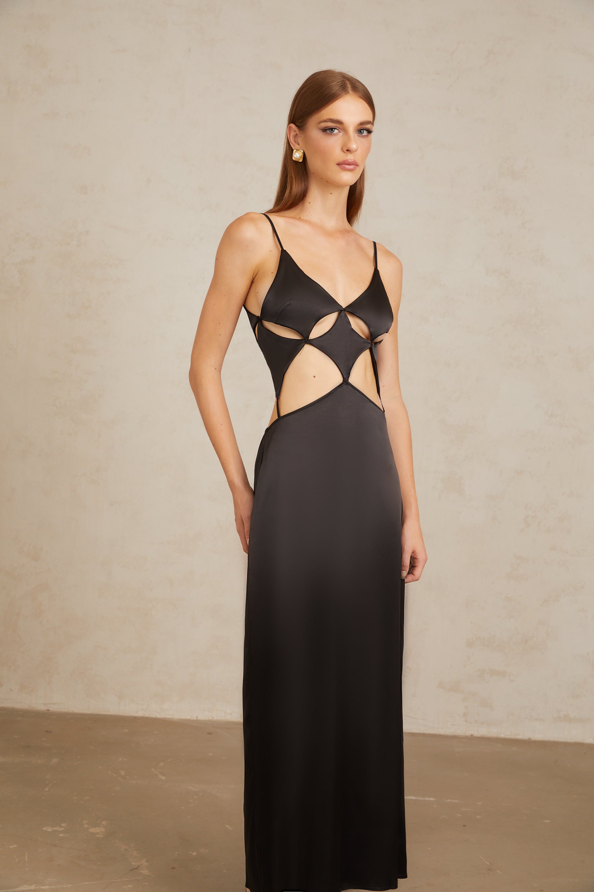 Noire Black Tie-Detail Cutout Maxi Gown