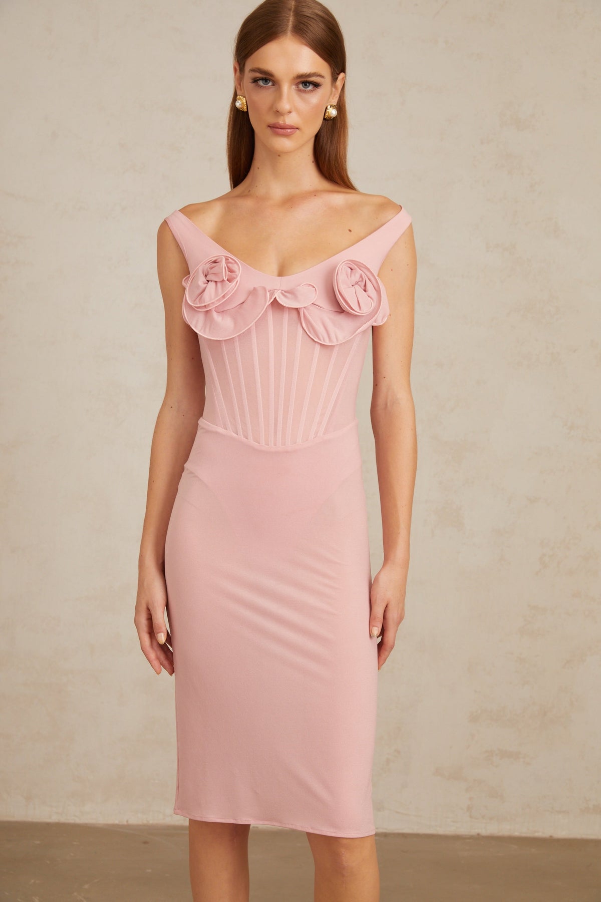 Aada Pink Fitted 3D Petal Midi Dress (Final Sale)