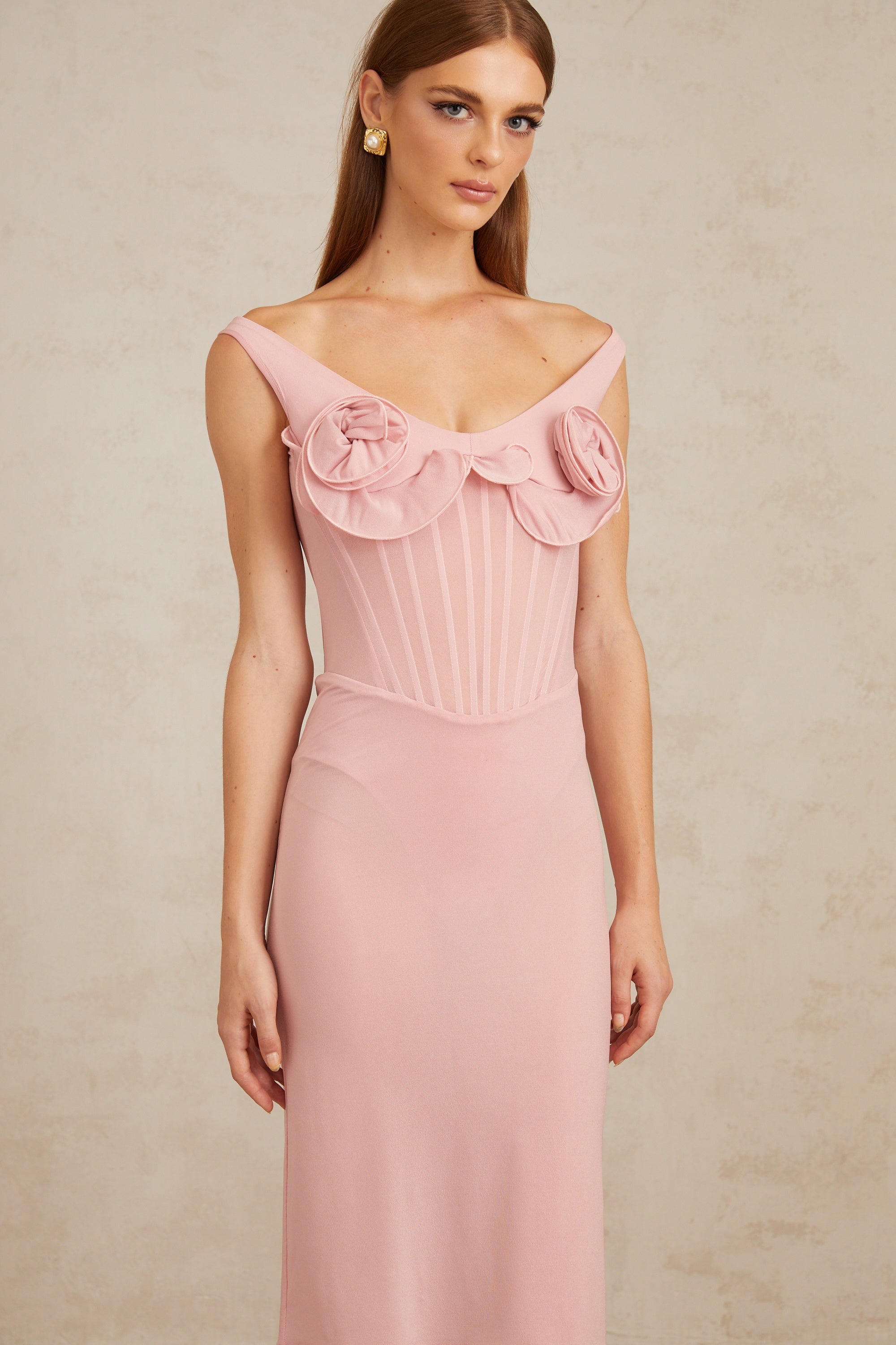 Aada Pink Fitted 3D Petal Midi Dress (Final Sale-US Only)