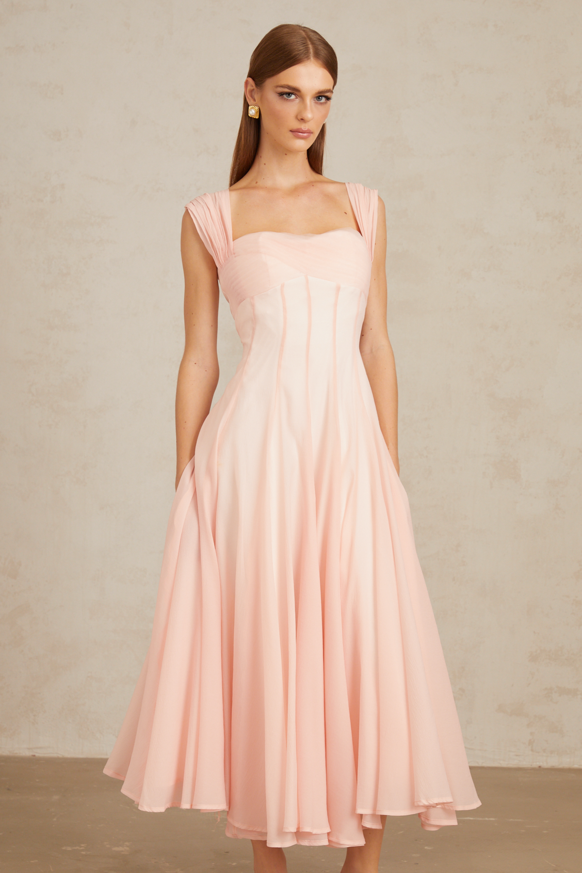 Érasme Pink Flounced Midi Dress