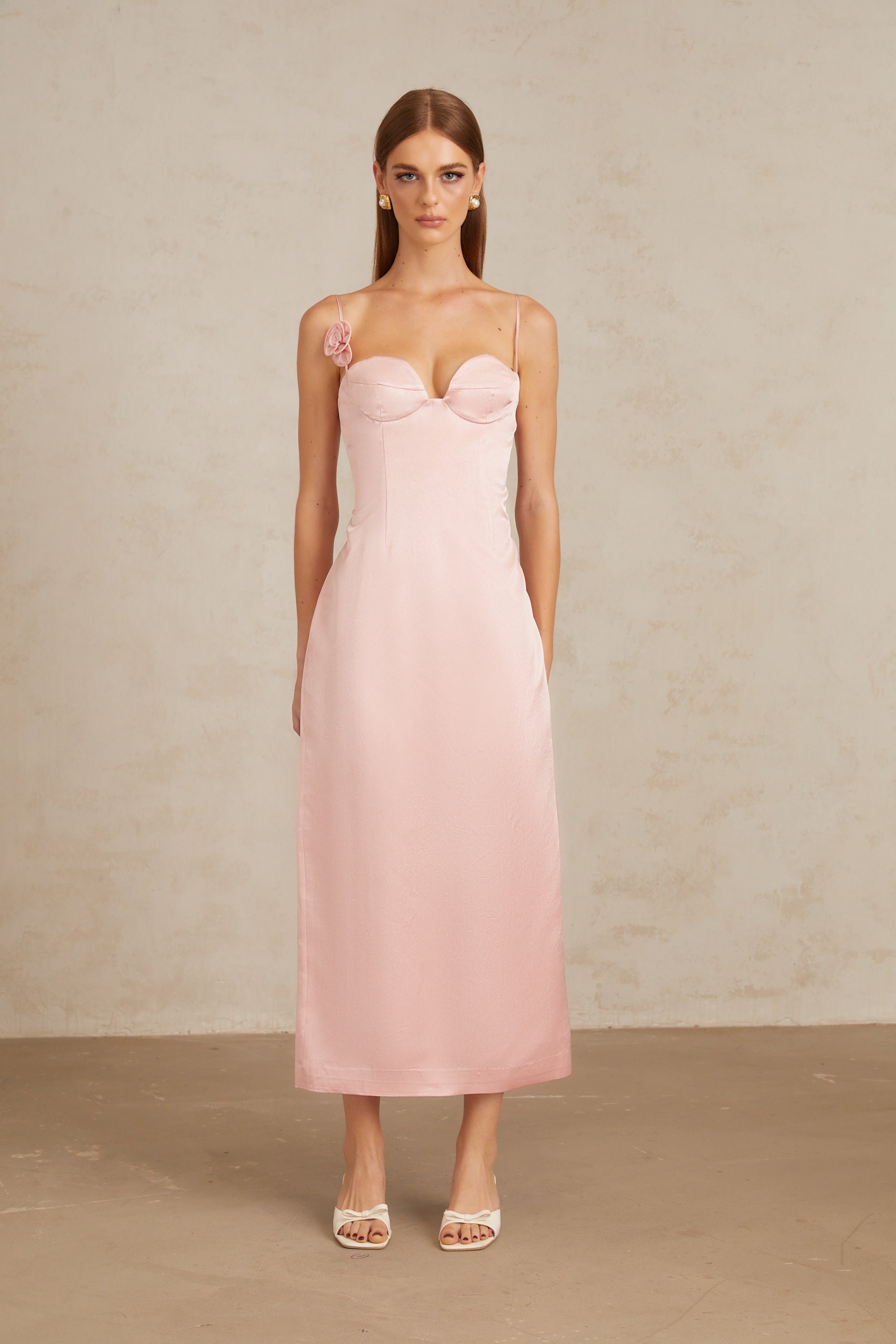 Ida Pink Floral Satin Midi Dress (Final Sale-US Only)