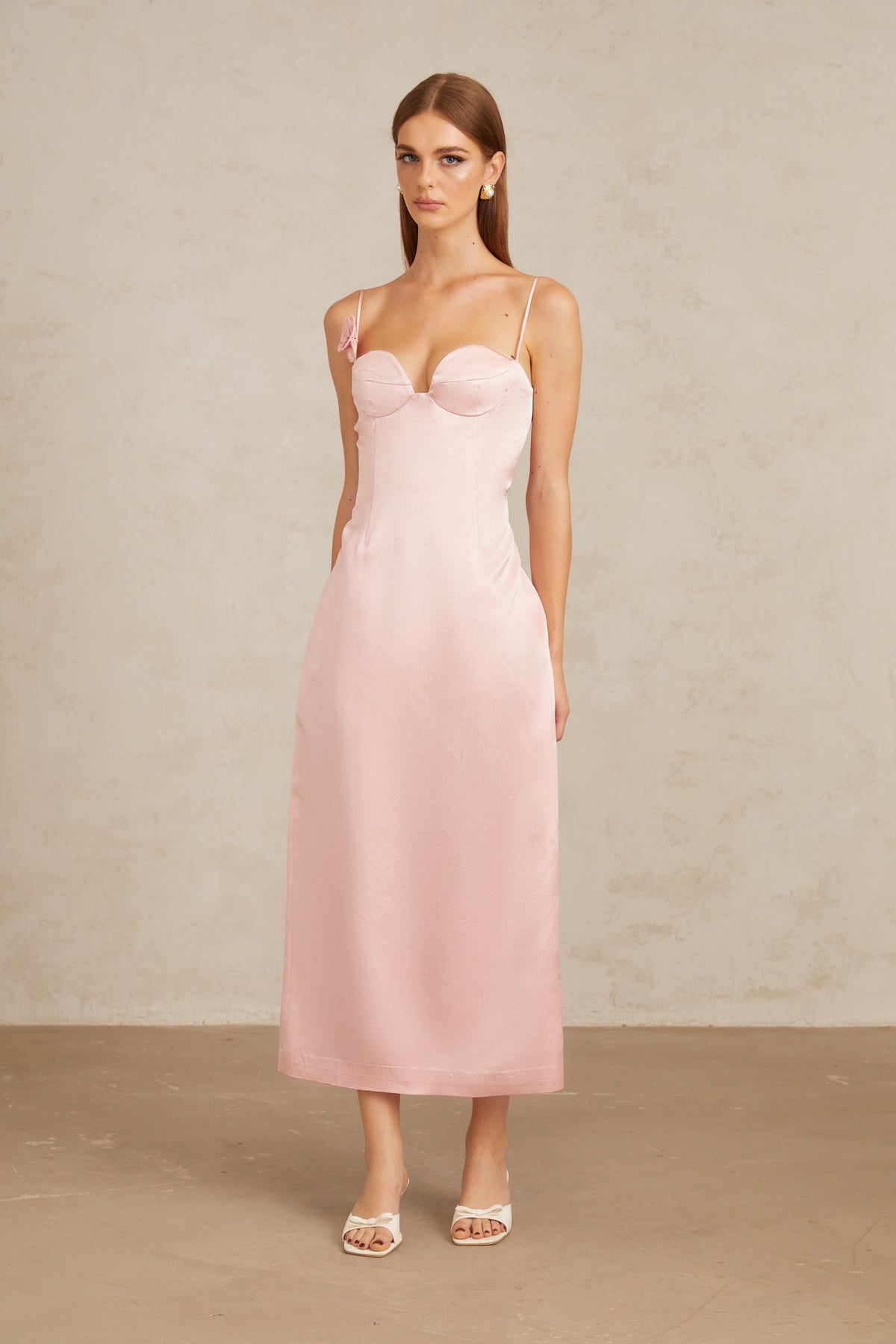 Ida Pink Floral Satin Midi Dress (Final Sale-US Only)