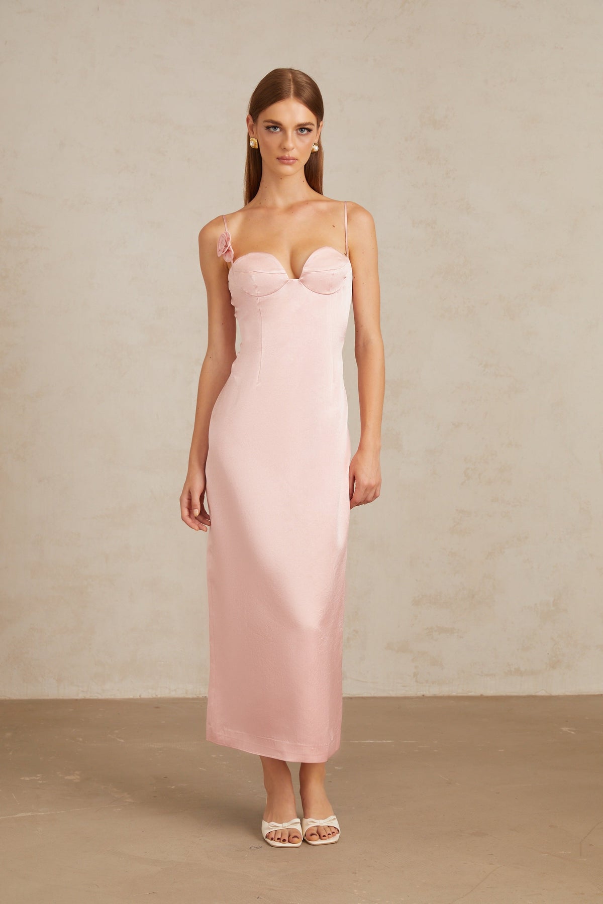 Ida Pink Floral Satin Midi Dress (Final Sale-US Only)