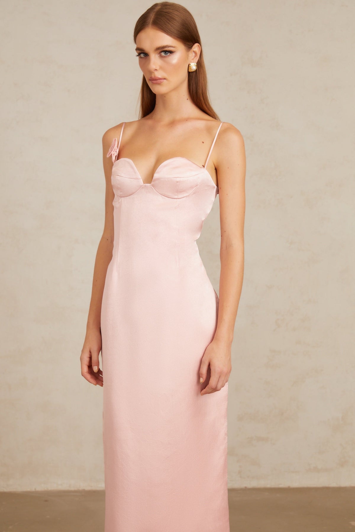 Ida Pink Floral Satin Midi Dress (Final Sale-US Only)