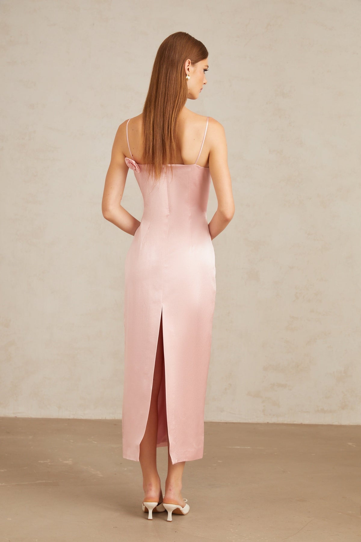 Ida Pink Floral Satin Midi Dress (Final Sale-US Only)