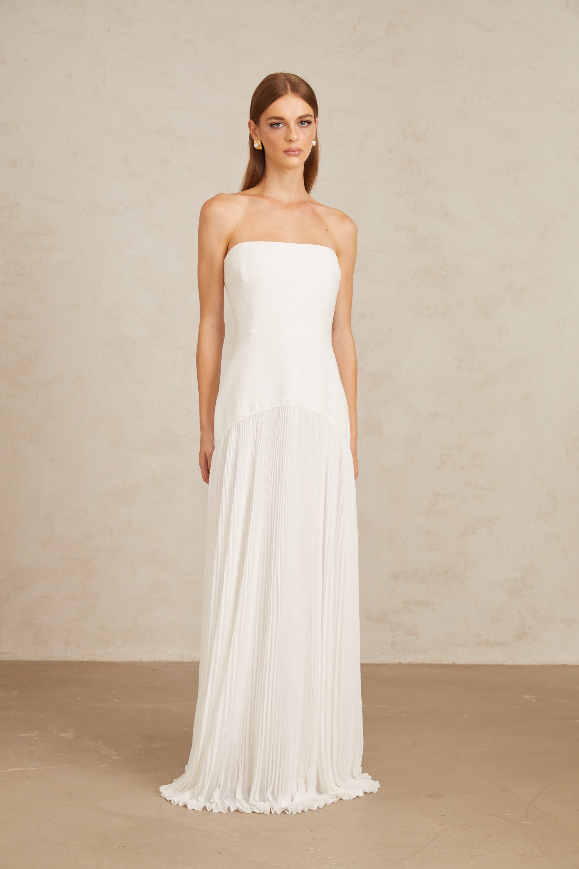 Helena White Off-Shoulder Tulle Panel Maxi Gown