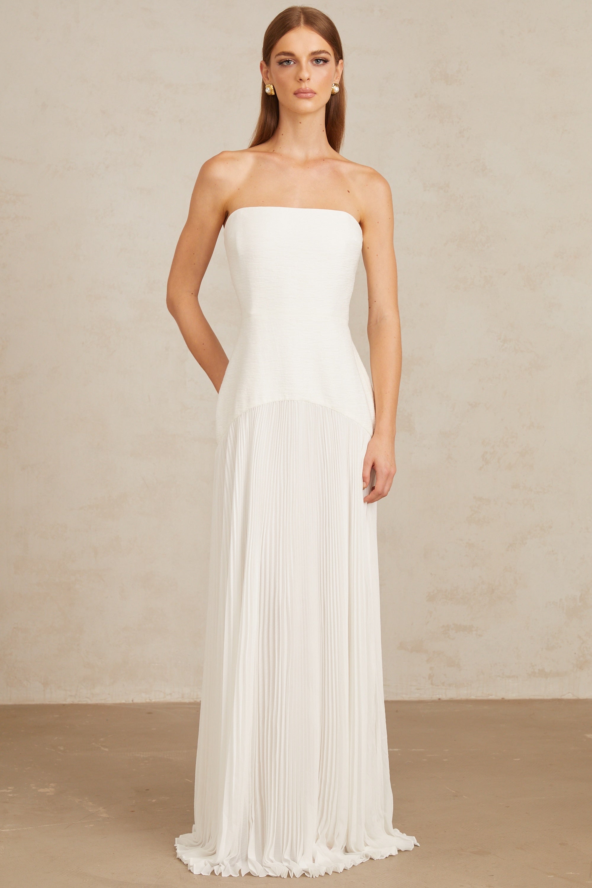 Helena White Off-Shoulder Tulle Panel Maxi Gown (Final Sale-US Only)