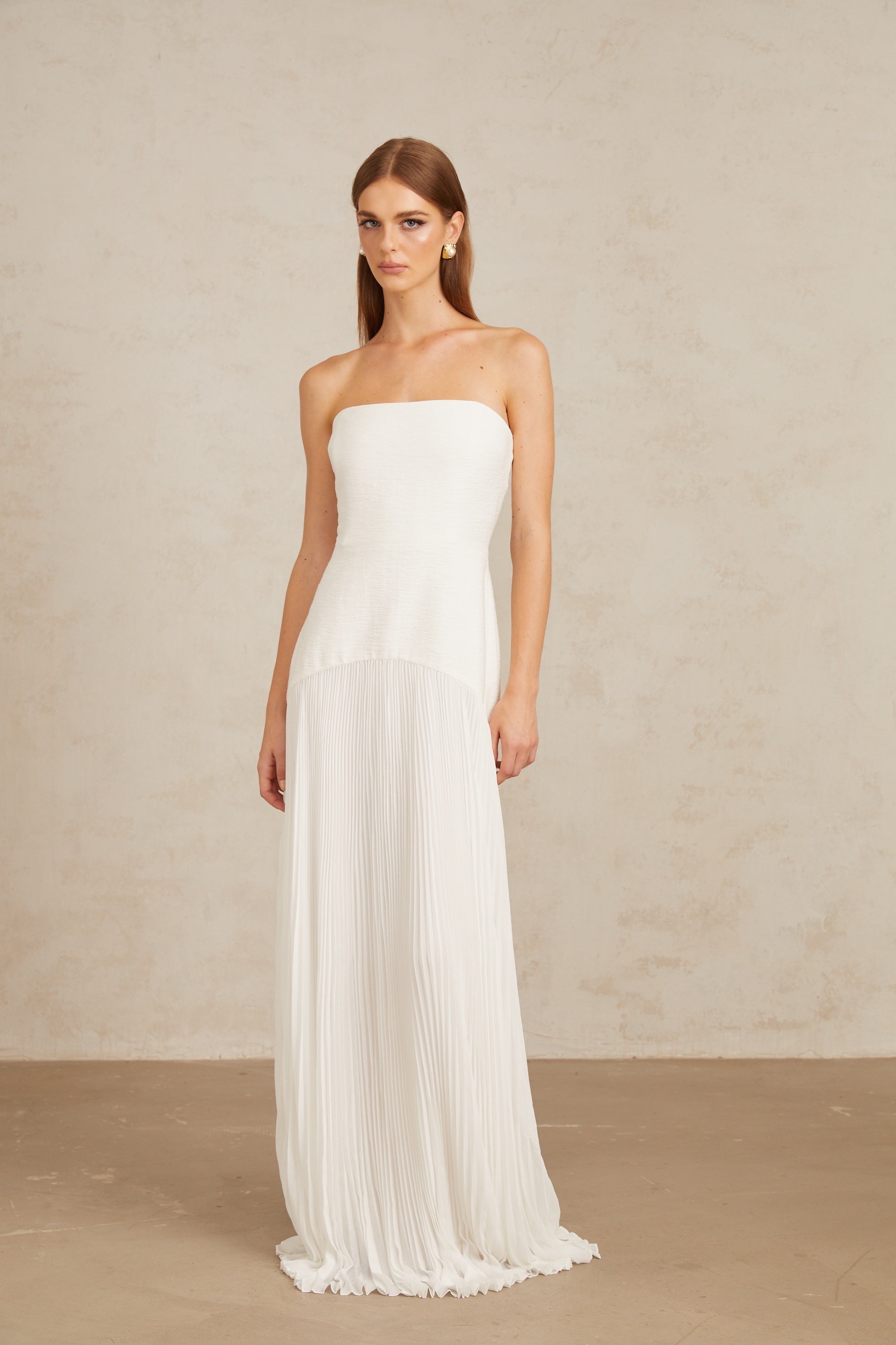 Helena White Off-Shoulder Tulle Panel Maxi Gown