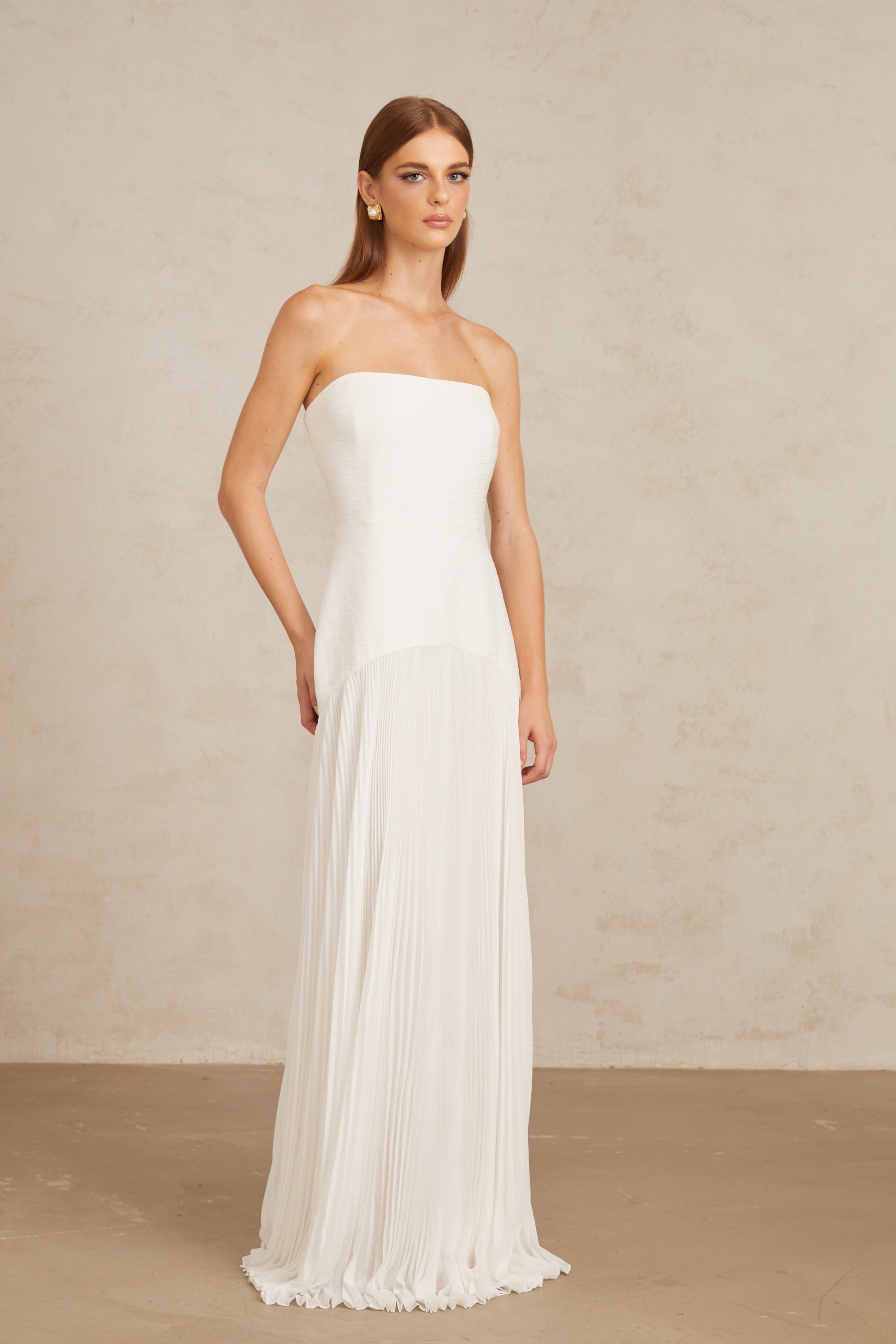 Helena White Off-Shoulder Tulle Panel Maxi Gown