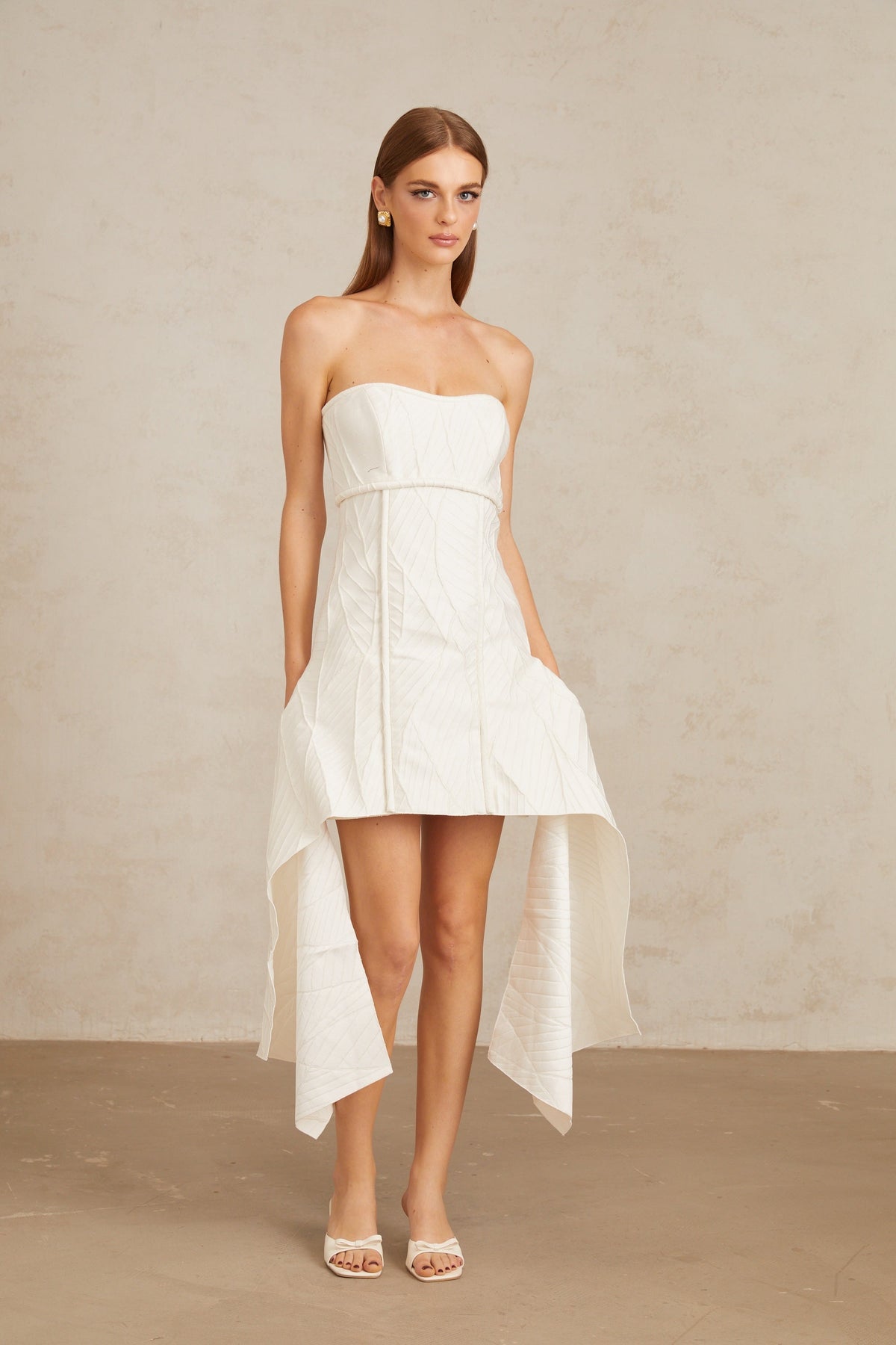Maria White Off-Shoulder Textured Mini Dress