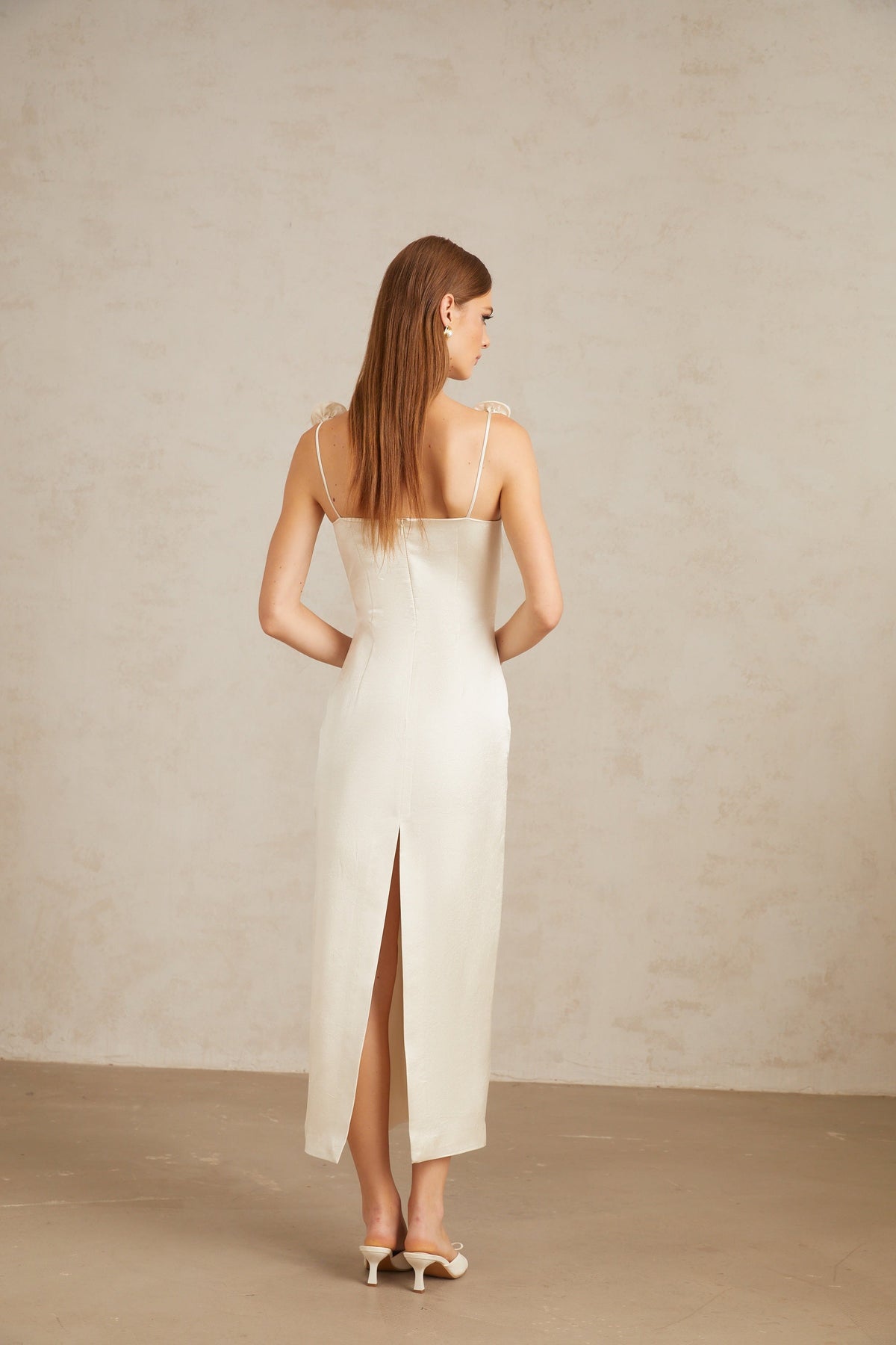 Ida White Floral Satin Midi Dress