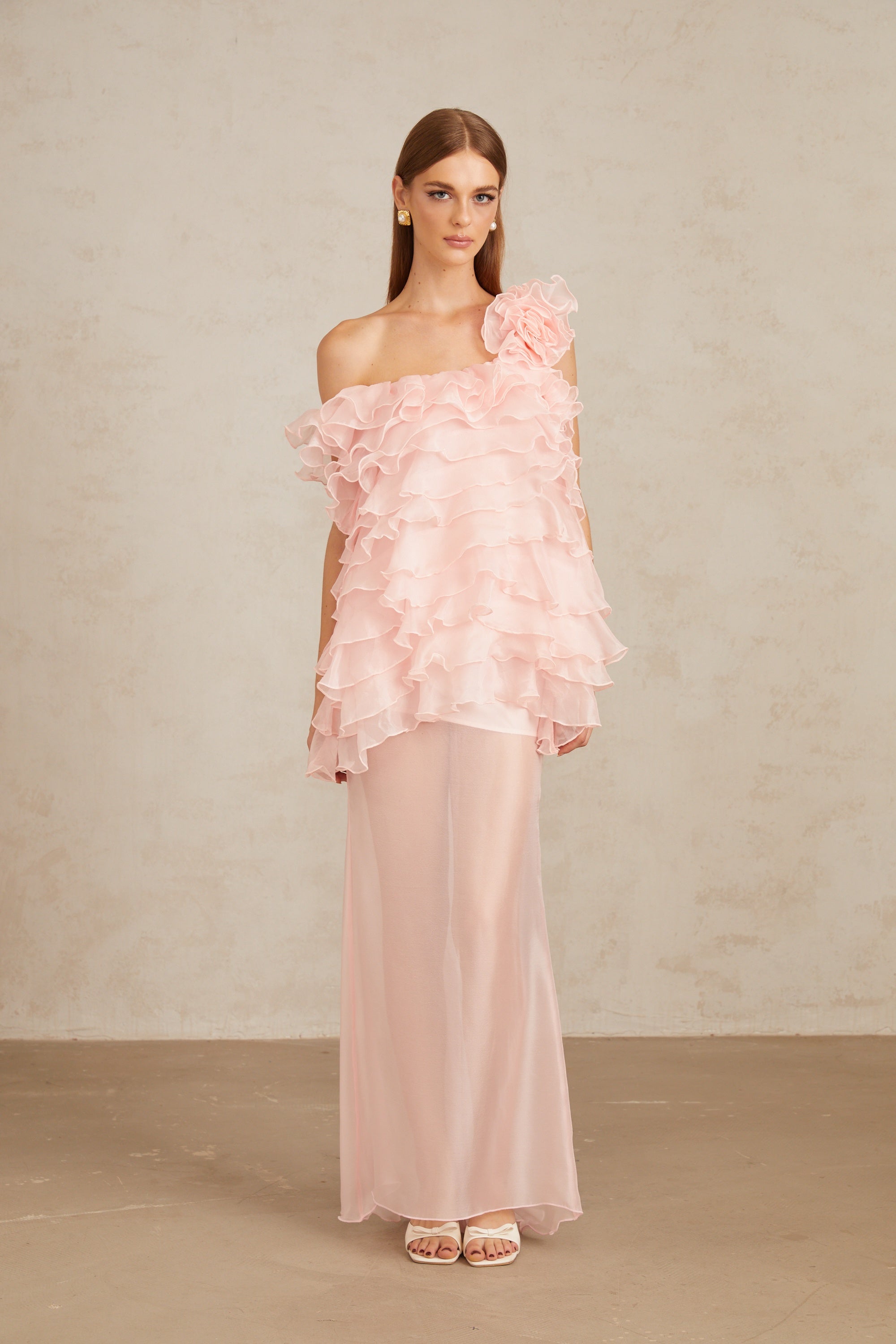 Rosalie Pink Layered Ruffled Floral Maxi Dress