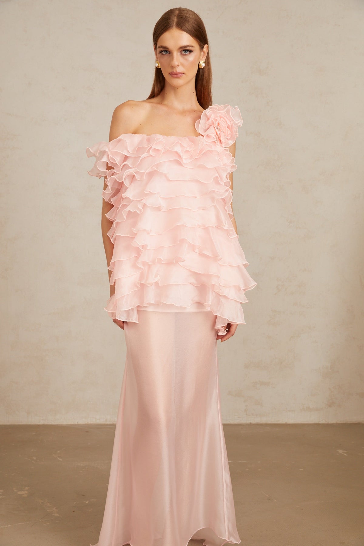 Rosalie Pink Layered Ruffled Floral Maxi Dress