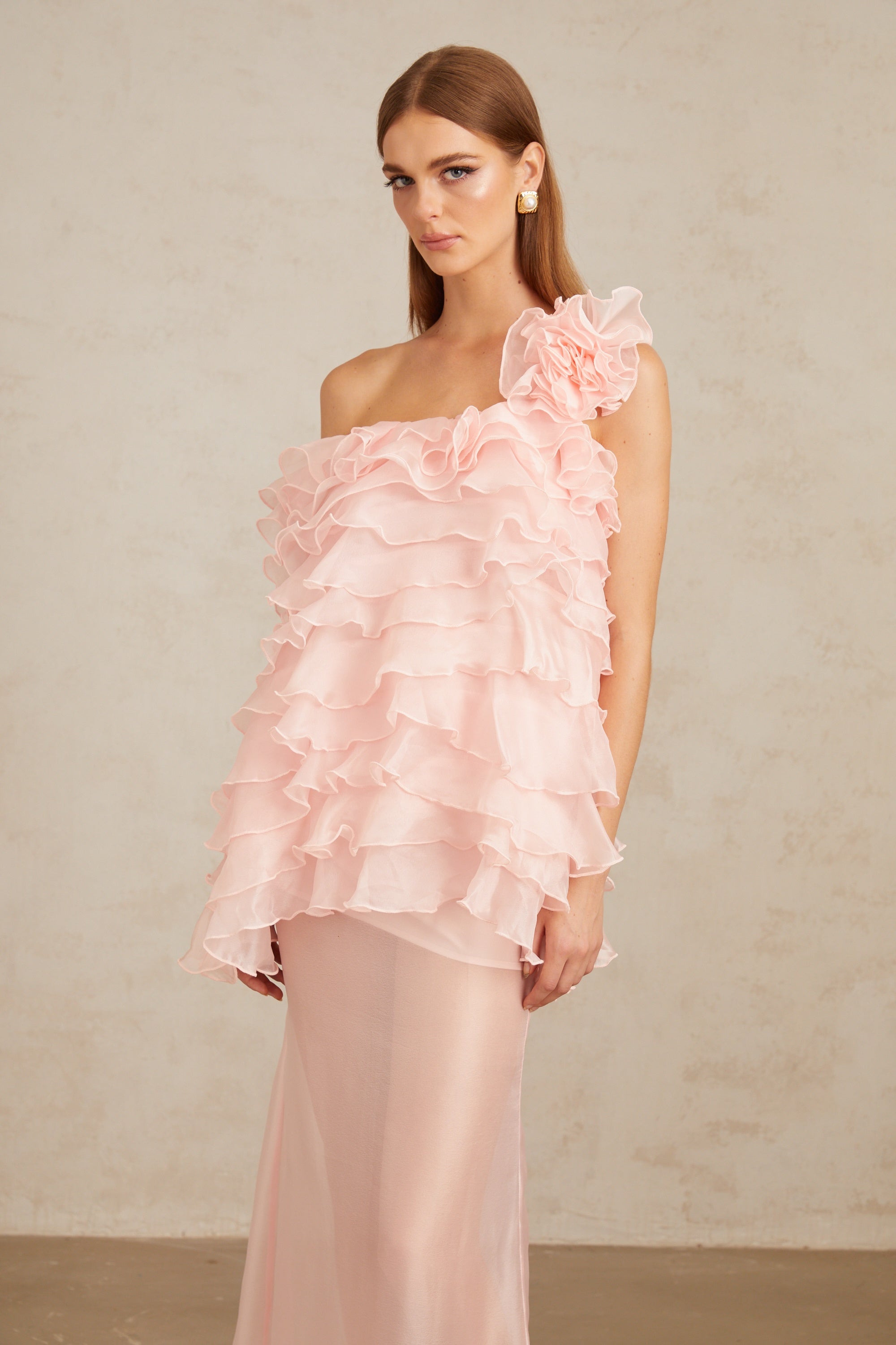 Rosalie Pink Layered Ruffled Floral Maxi Dress