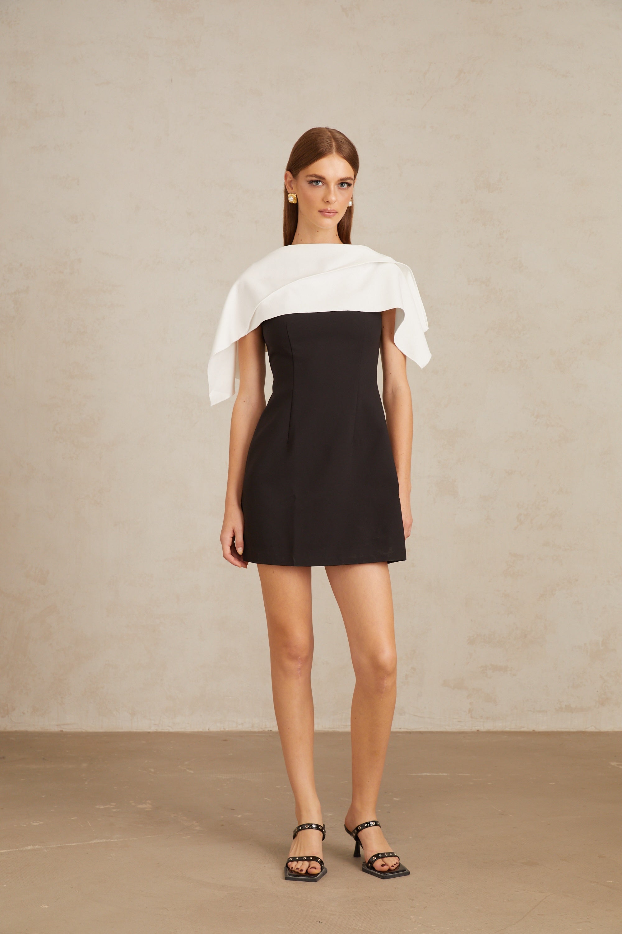 Constance Black A-Line Mini Dress with Cape Detail