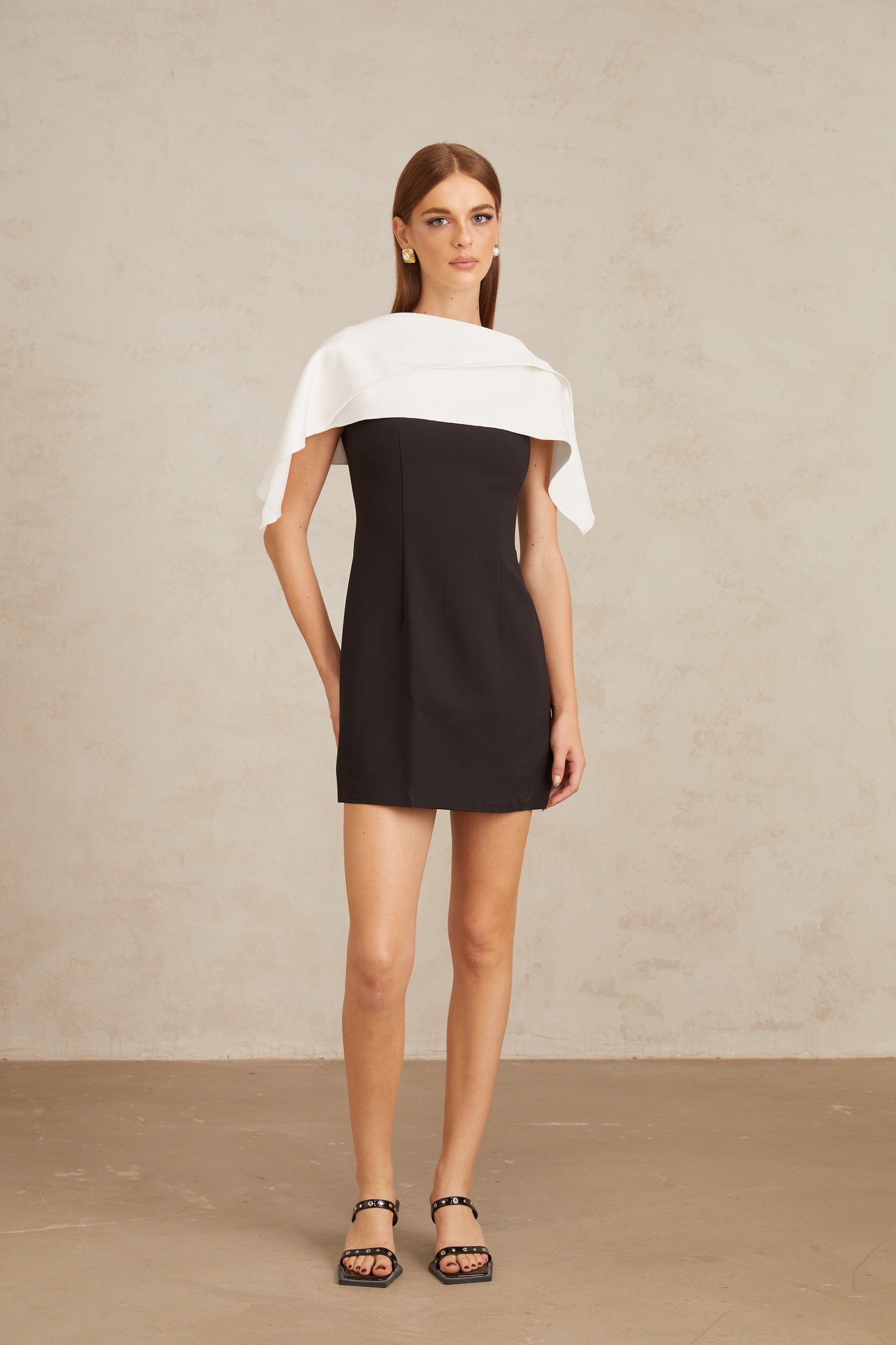 Constance Black A-Line Mini Dress with Cape Detail