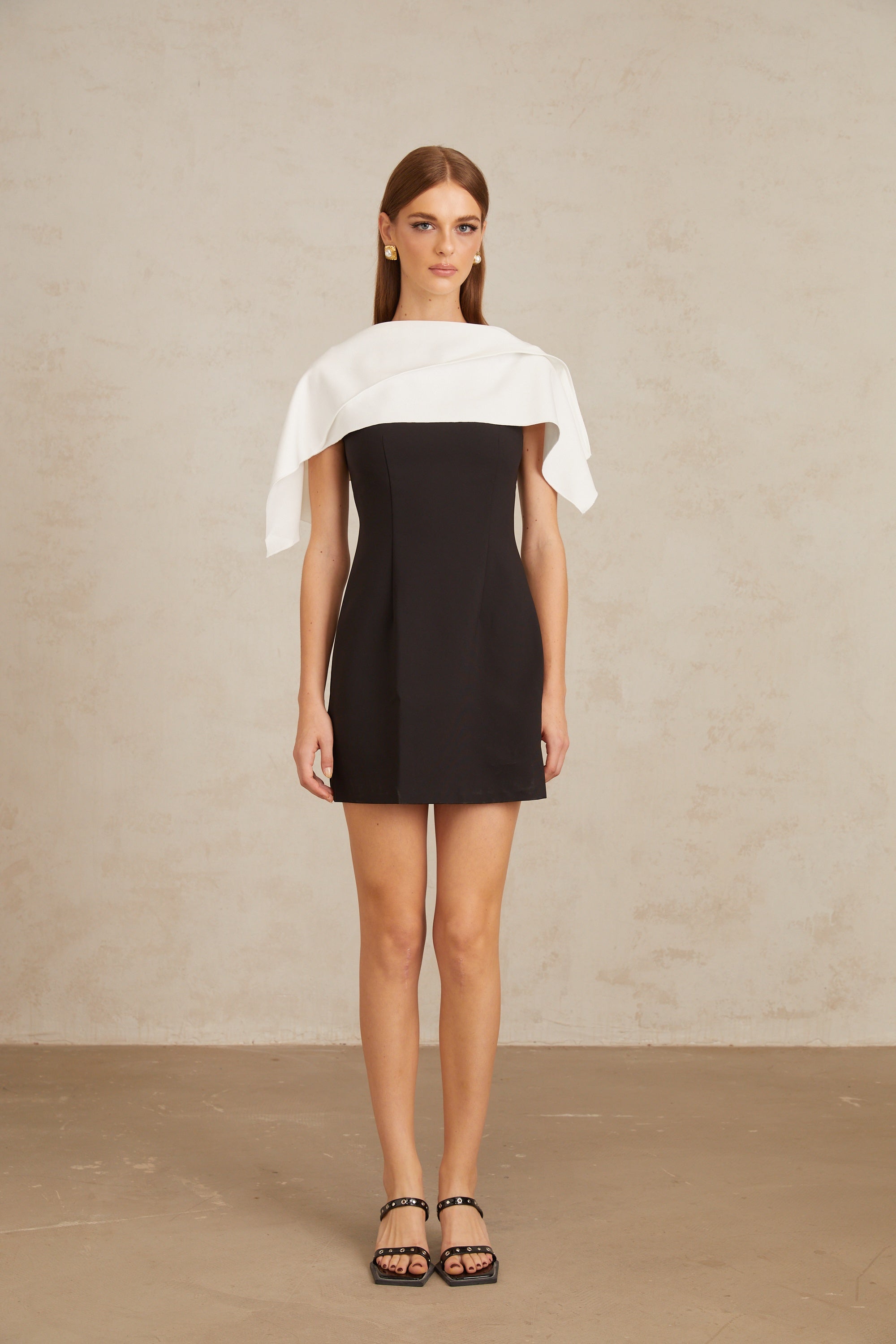 Constance Black A-Line Mini Dress with Cape Detail