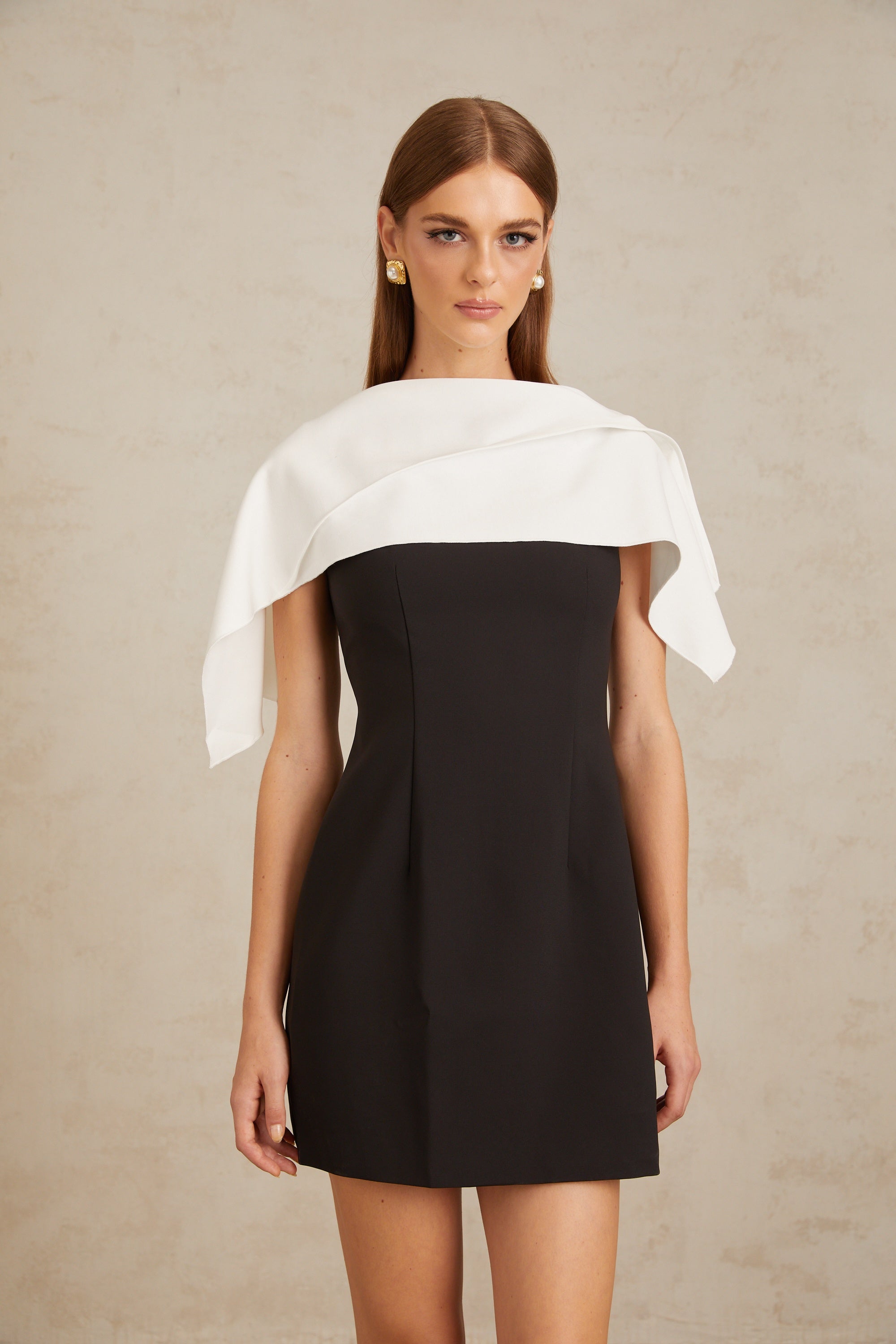 Constance Black A-Line Mini Dress with Cape Detail