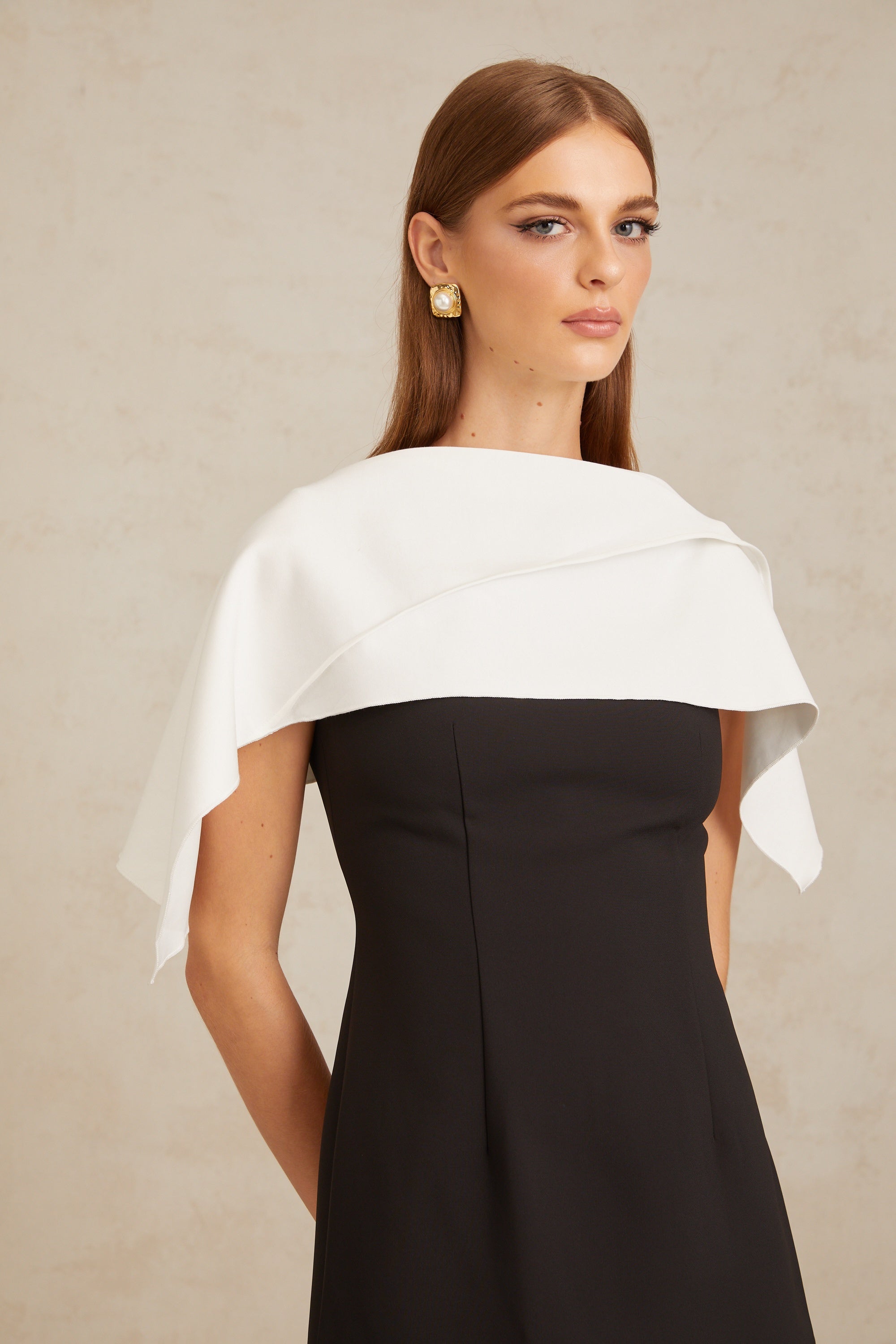 Constance Black A-Line Mini Dress with Cape Detail