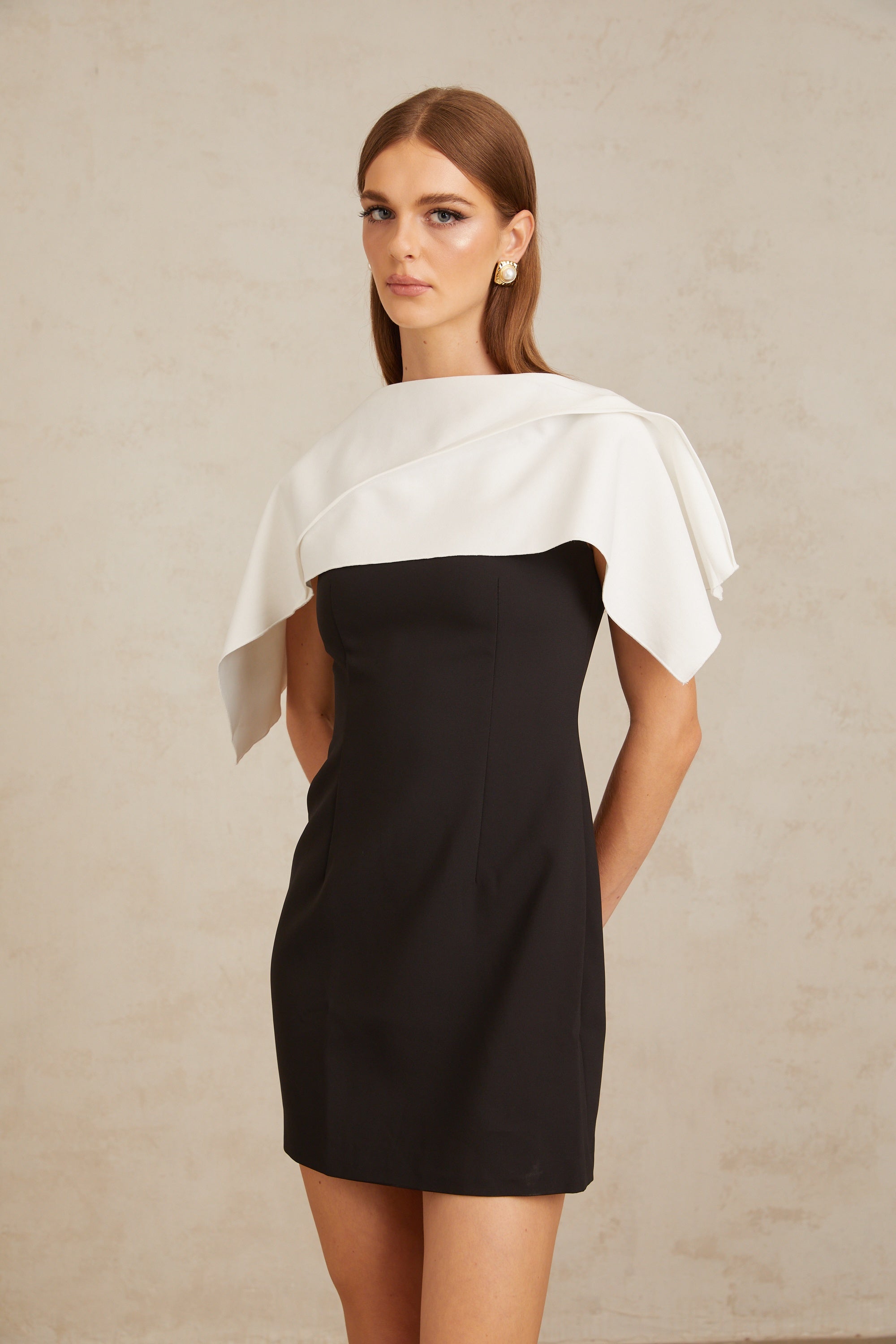 Constance Black A-Line Mini Dress with Cape Detail