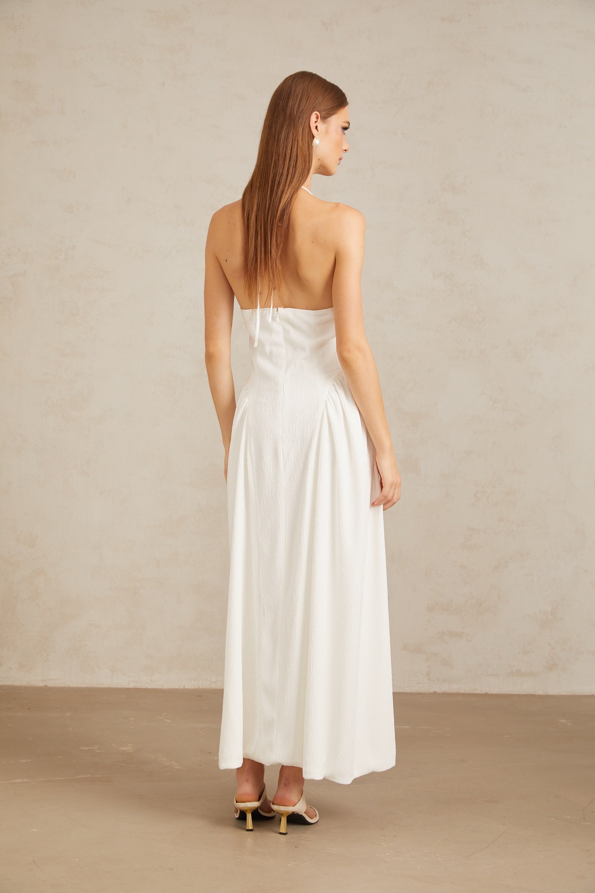 Aurore White Halterneck Textured Maxi Dress