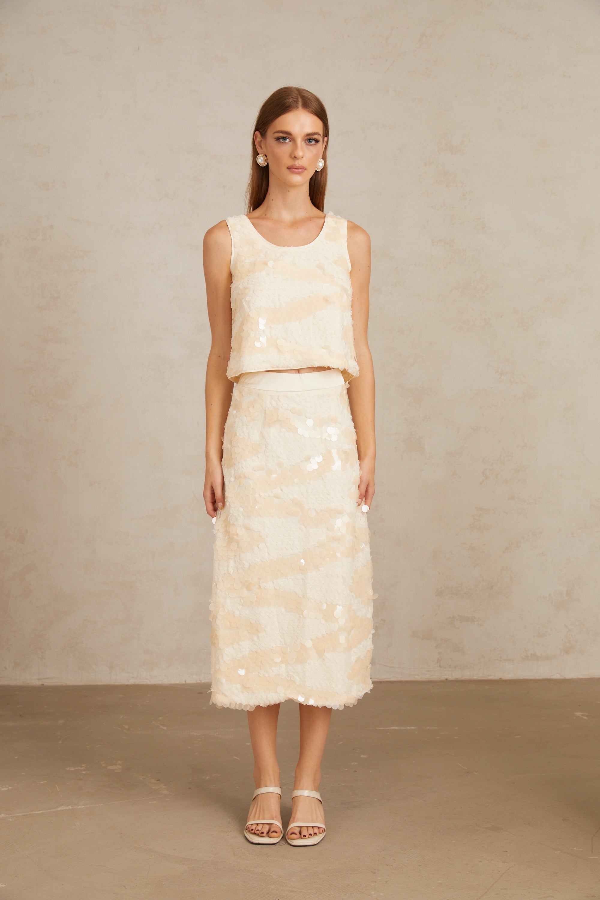 Maisie Textured Embellished Sequin Top & Skirt Co-ord
