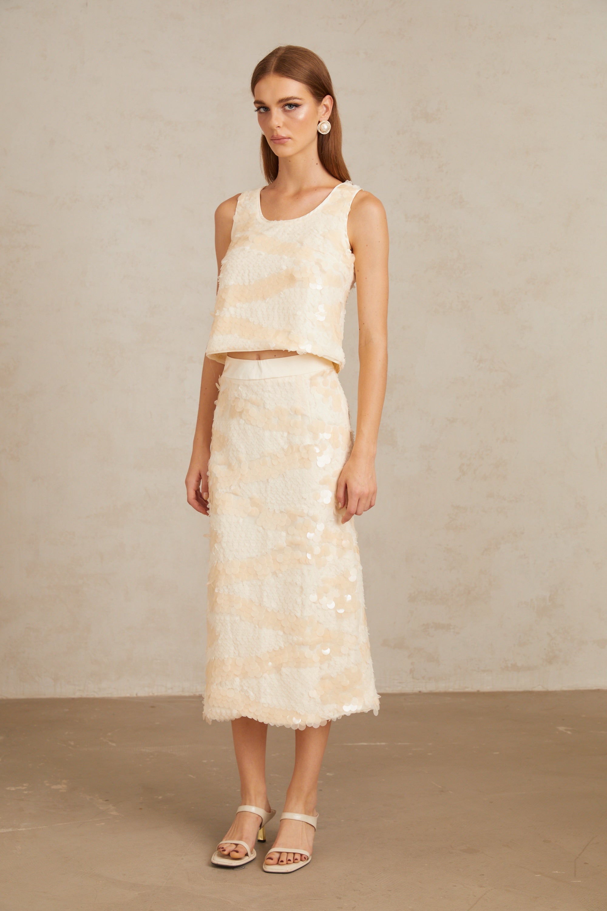 Maisie Textured Embellished Sequin Top & Skirt Co-ord