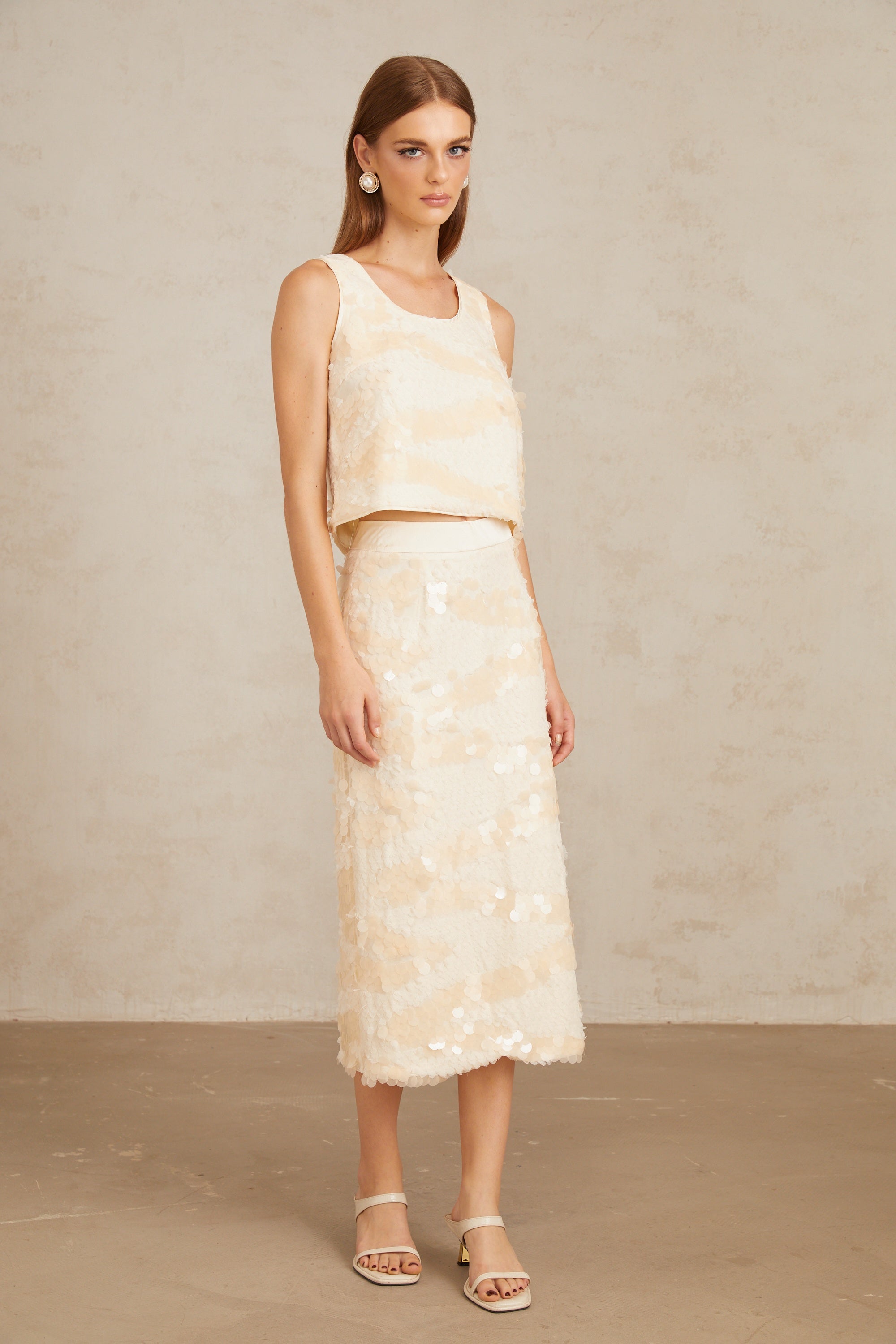 Maisie Textured Embellished Sequin Top & Skirt Co-ord