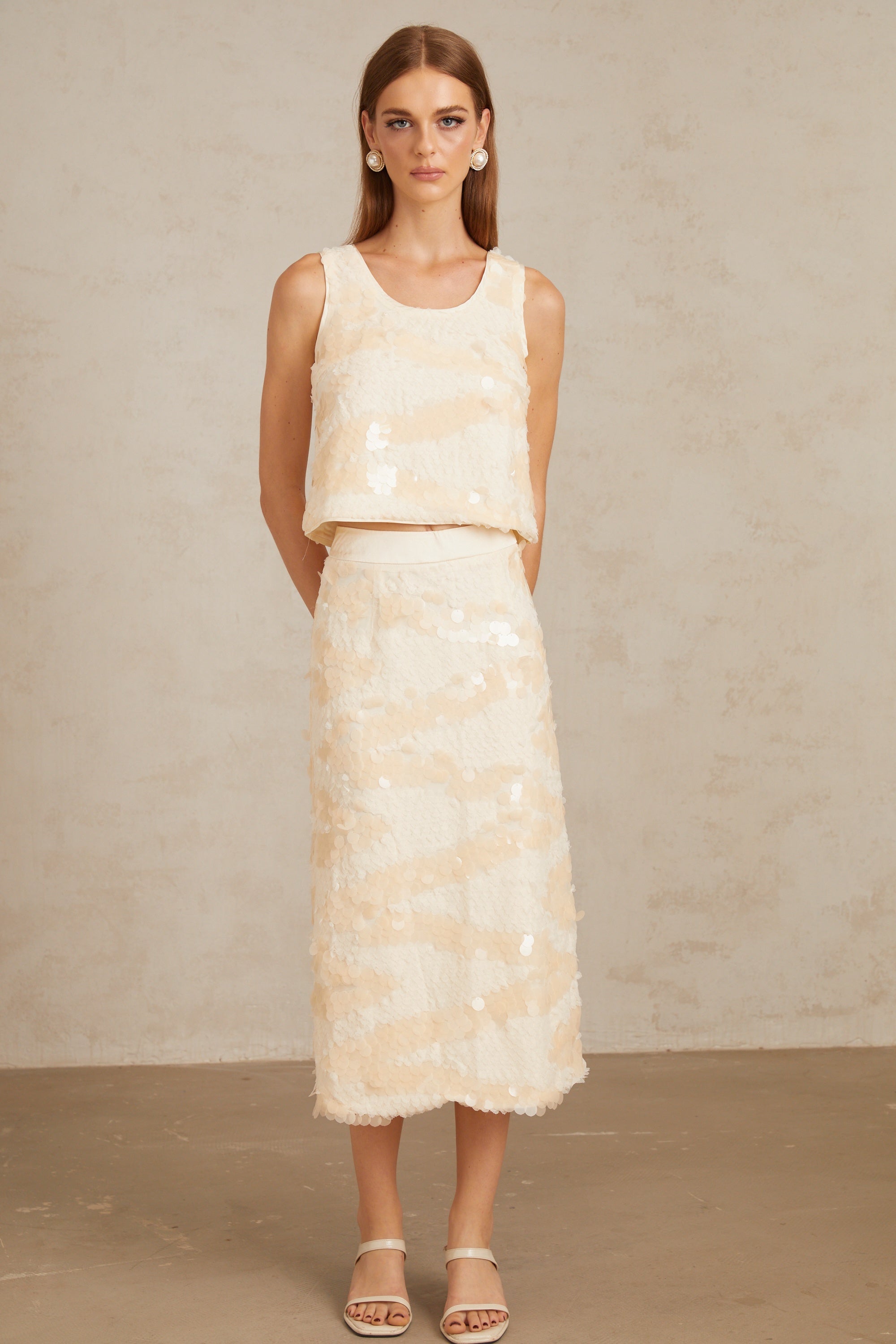 Maisie Textured Embellished Sequin Top & Skirt Co-ord