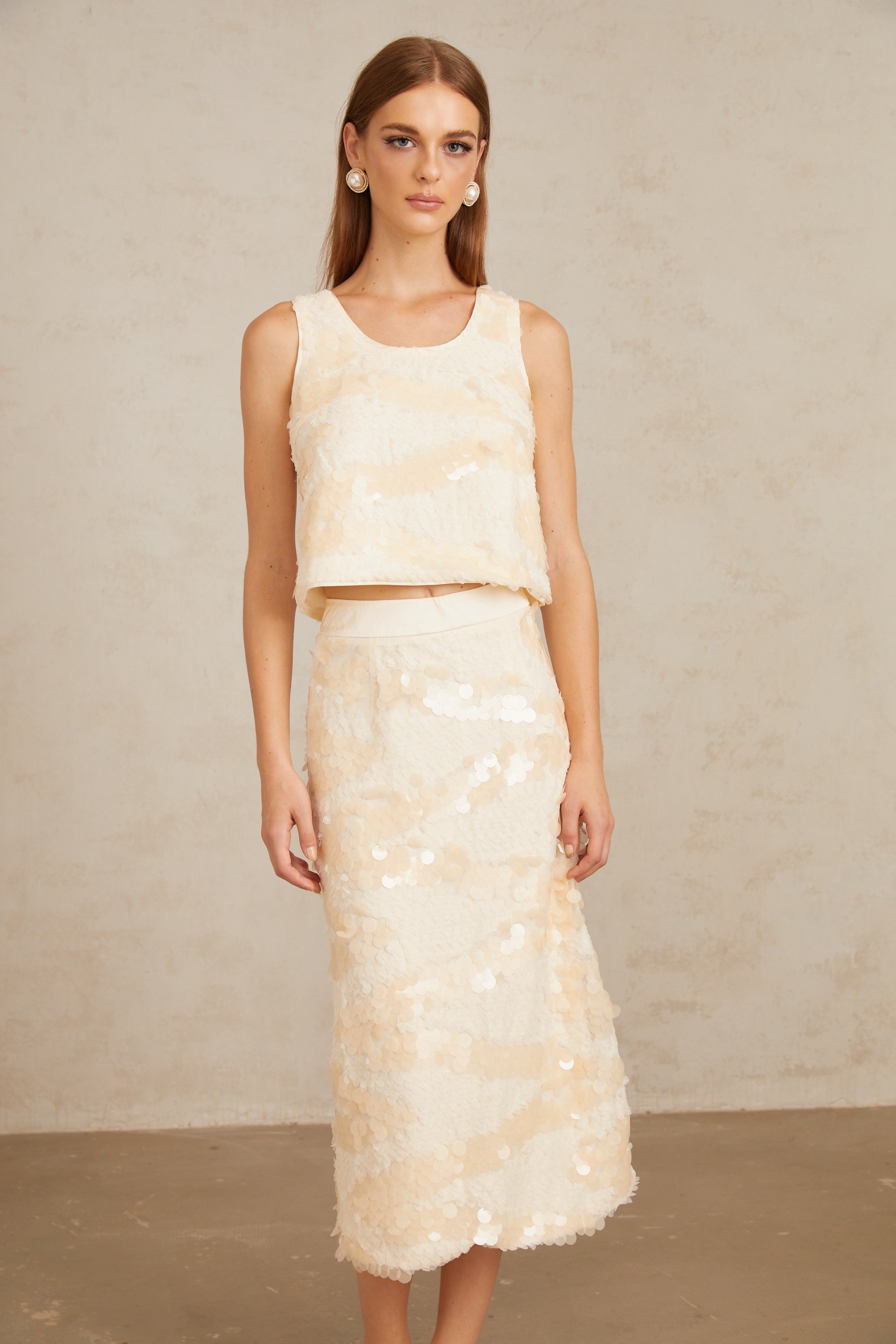 Maisie Textured Embellished Sequin Top & Skirt Co-ord