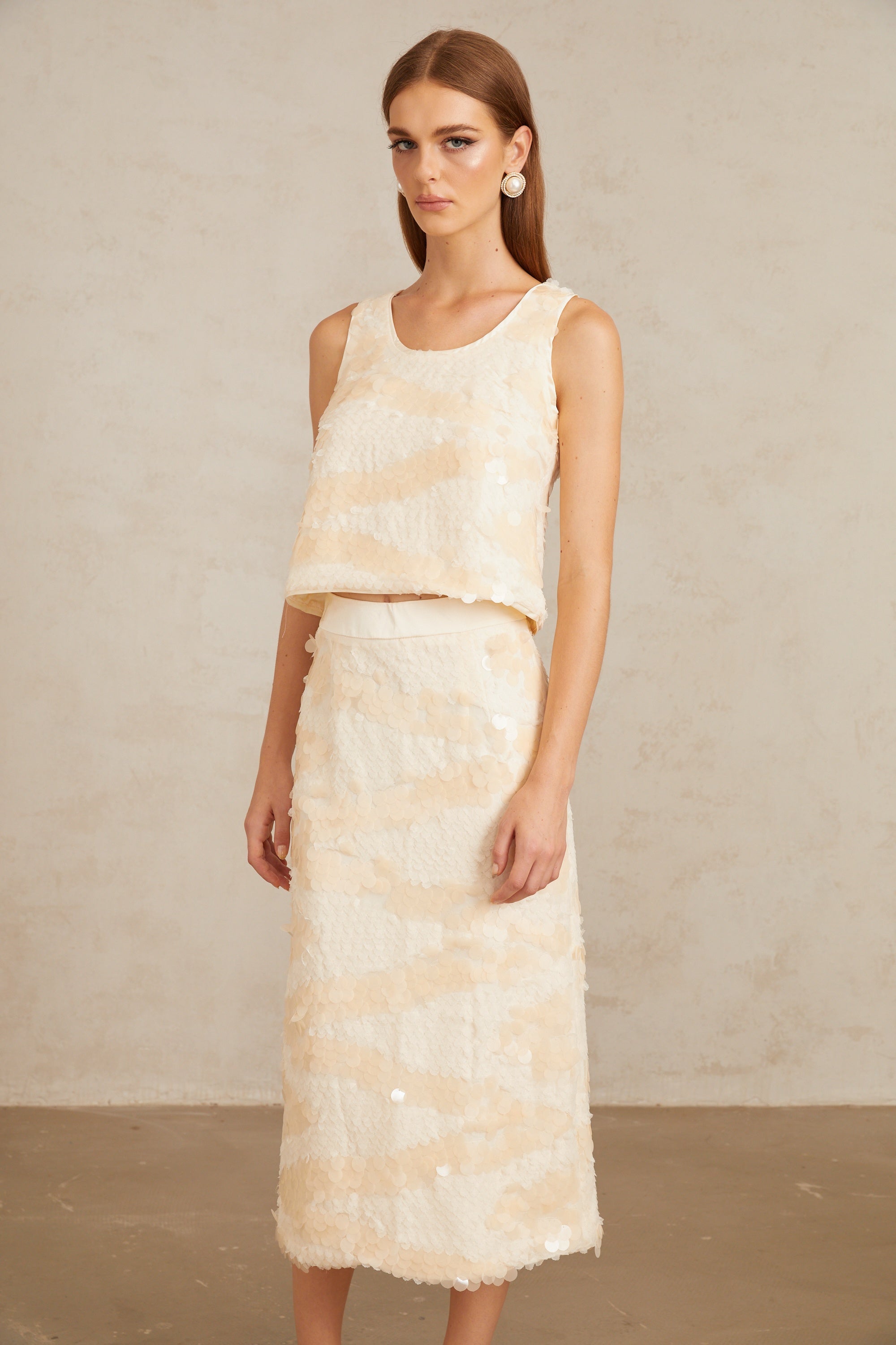 Maisie Textured Embellished Sequin Top & Skirt Co-ord