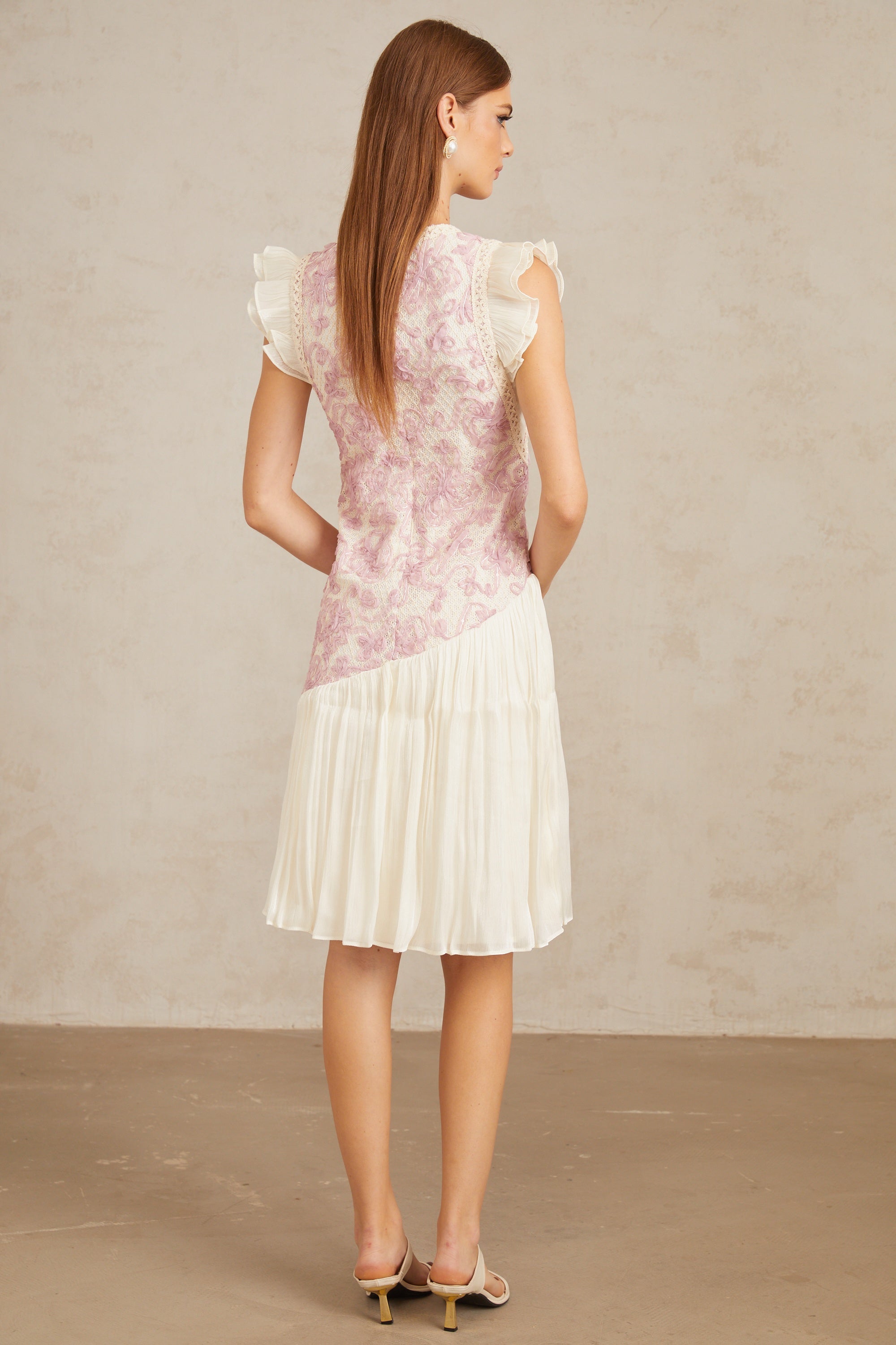 Charitina Pink Panel Floral Crochet Midi Dress (Final Sale-US Only)