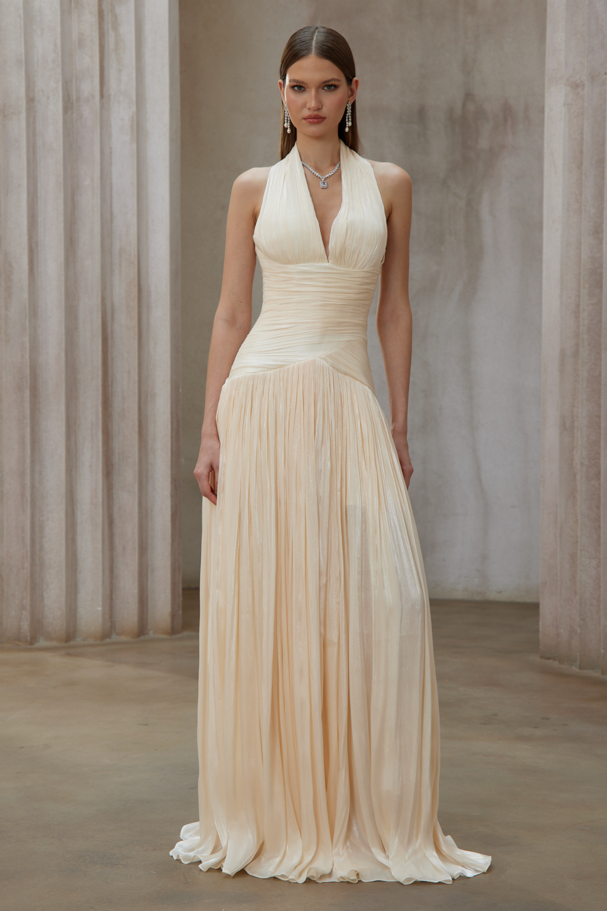 uranie neutral gathered maxi dress
