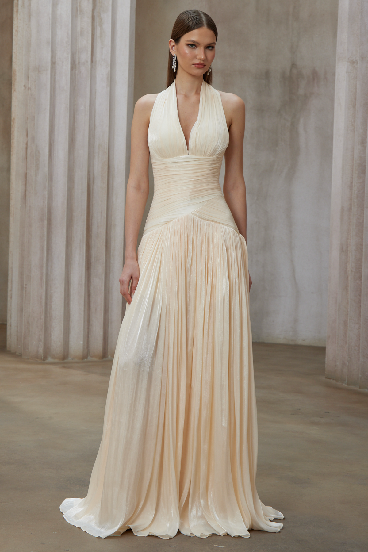 uranie neutral gathered maxi dress
