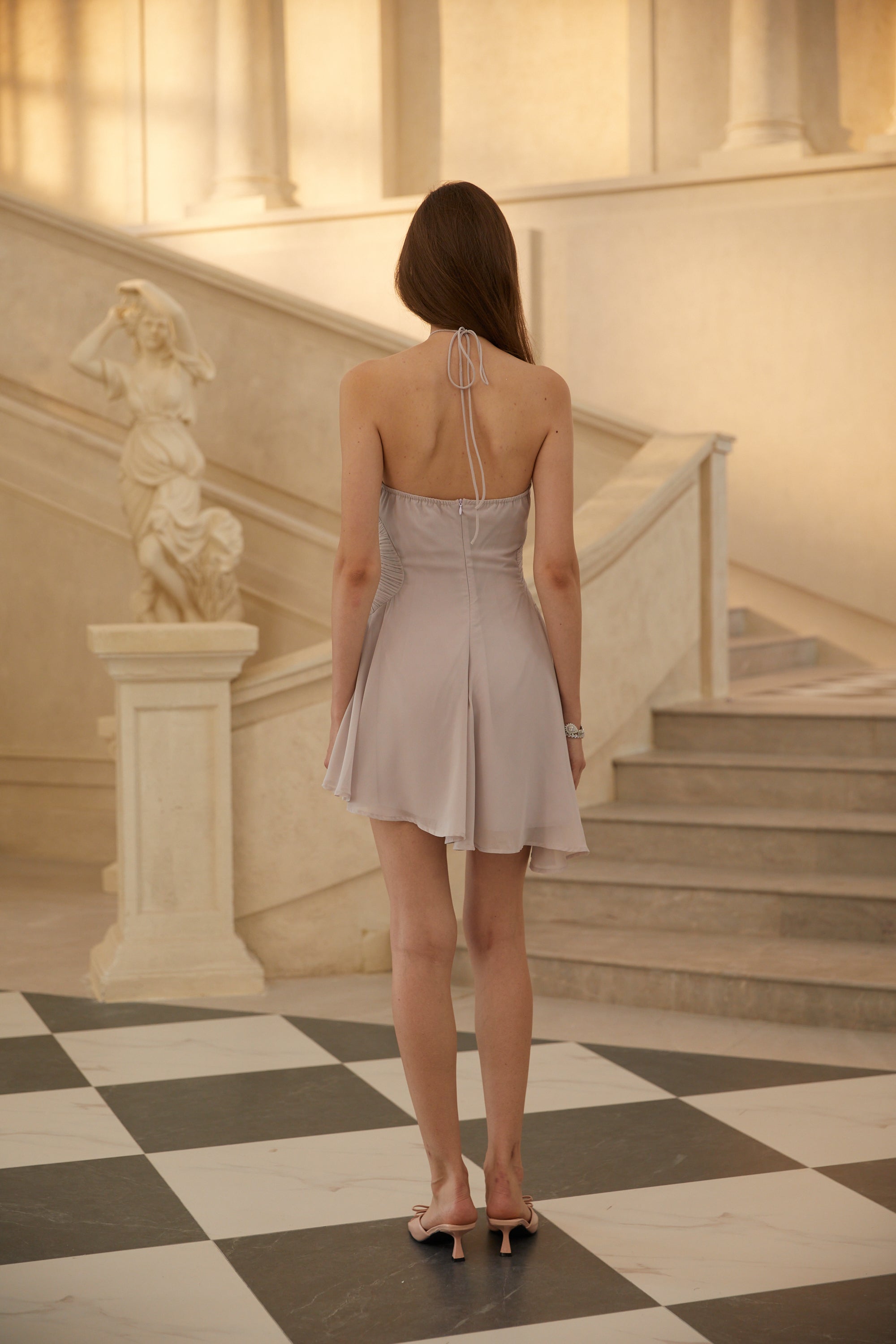 Doux Purple Ruffled Trim Pleated Mini Dress (Final Sale-US Only)