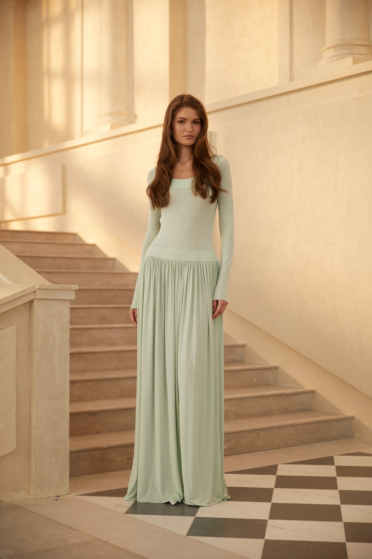 Campagne Green Open-Back Shirred Maxi Dress (Final Sale-US Only)