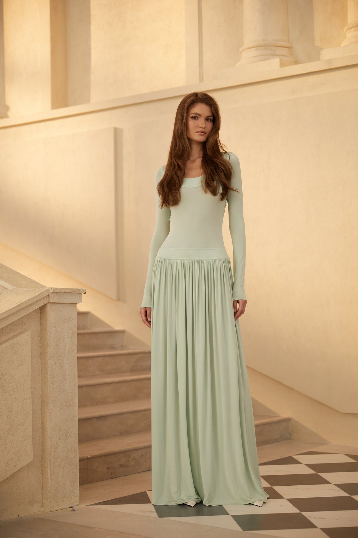 Campagne Green Open-Back Shirred Maxi Dress (Final Sale-US Only)