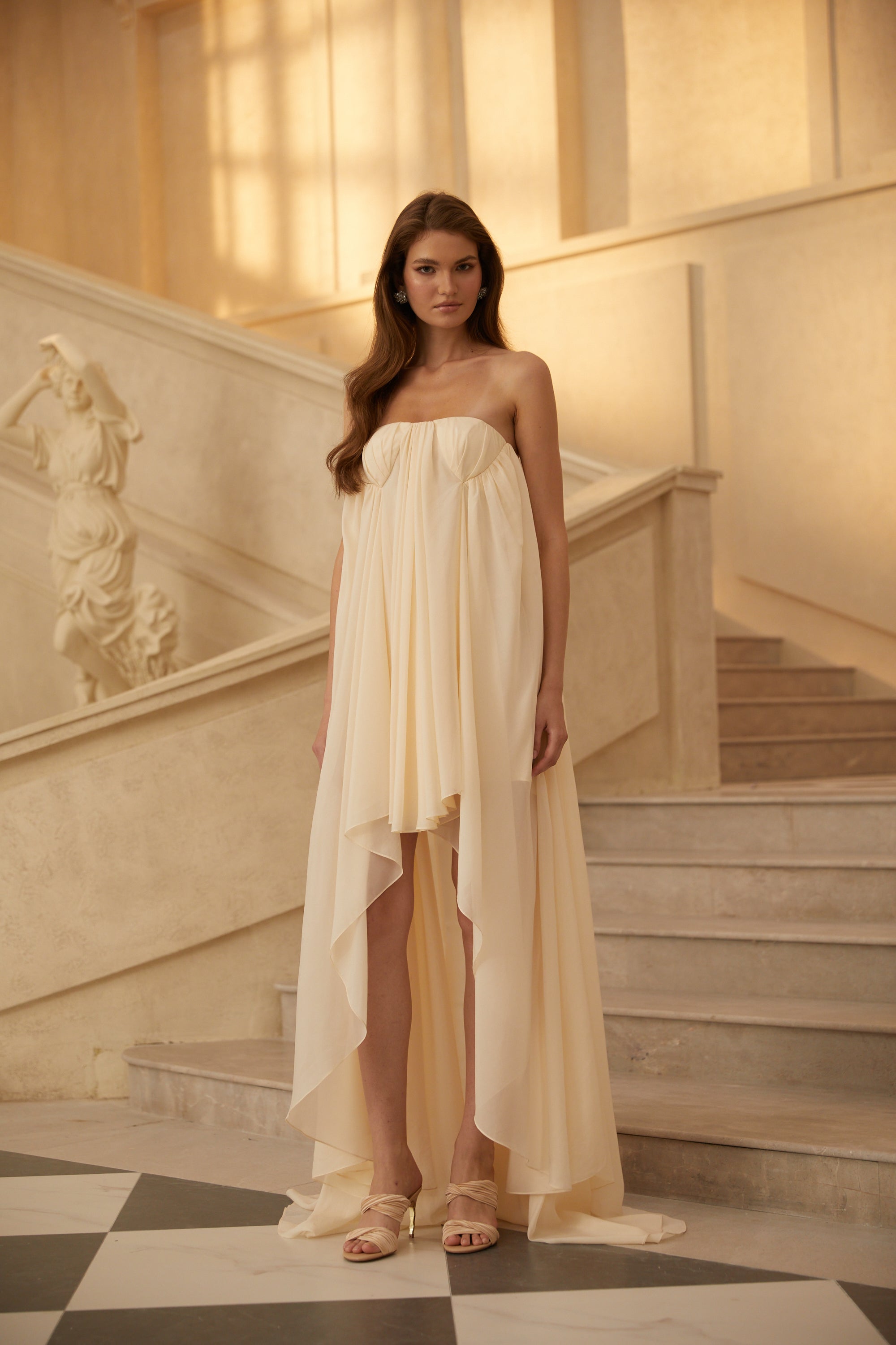 Anneli Biege Mullet Chiffon Midi Dress