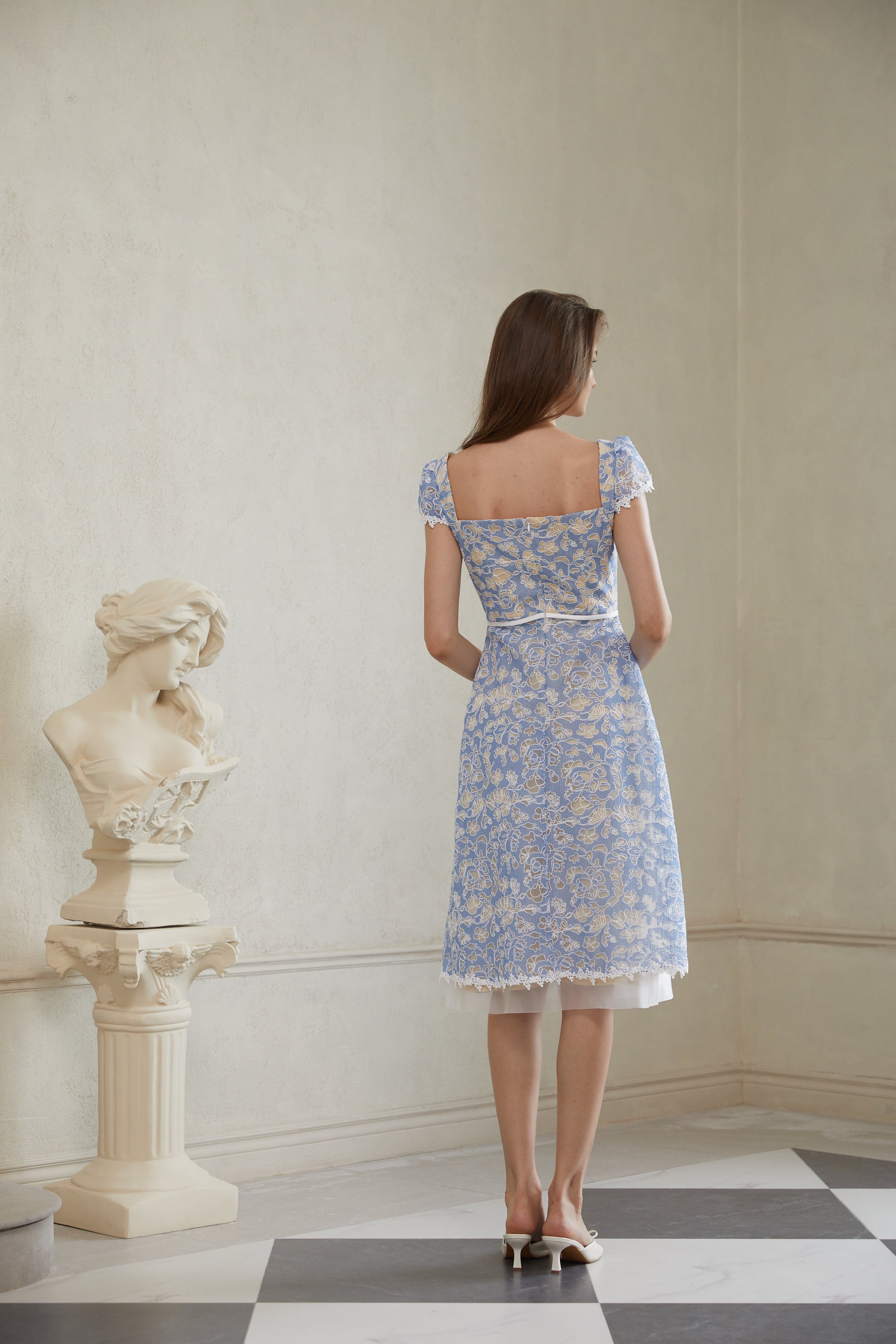 Gaëlle Blue Floral Embroidered Midi Dress (Final Sale-US Only)
